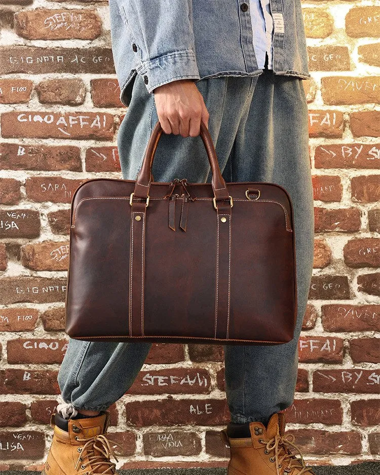 15.6'' Laptop Bag Vintage Genuine Leather Briefcase for Men Shoulder Bags