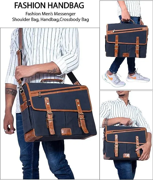 16 Inch Canvas Leather  Briefcase Computer Laptop Book Large Satchel