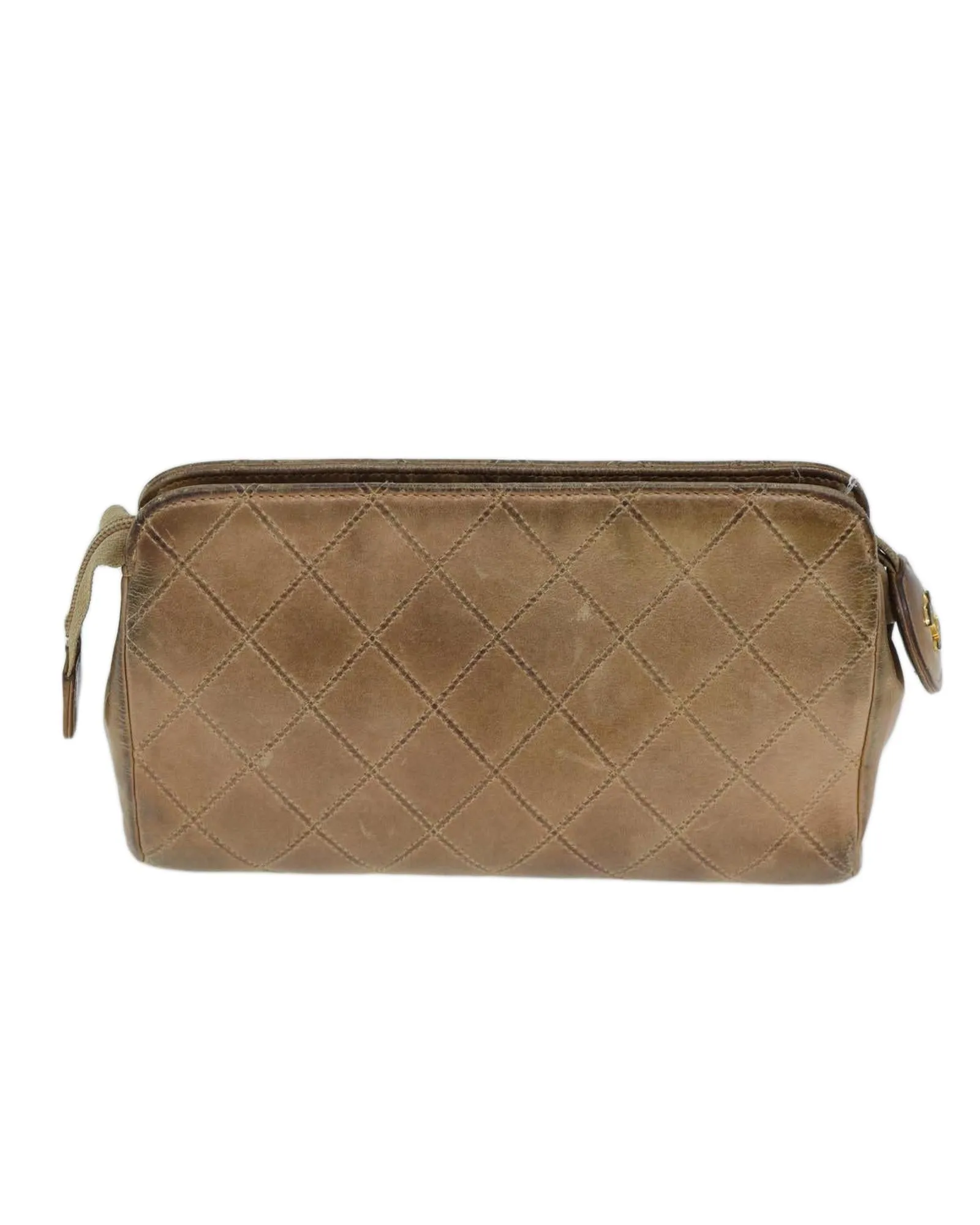 Beige Leather Pouch with CC Logo Embellishment - Authentic CHANEL