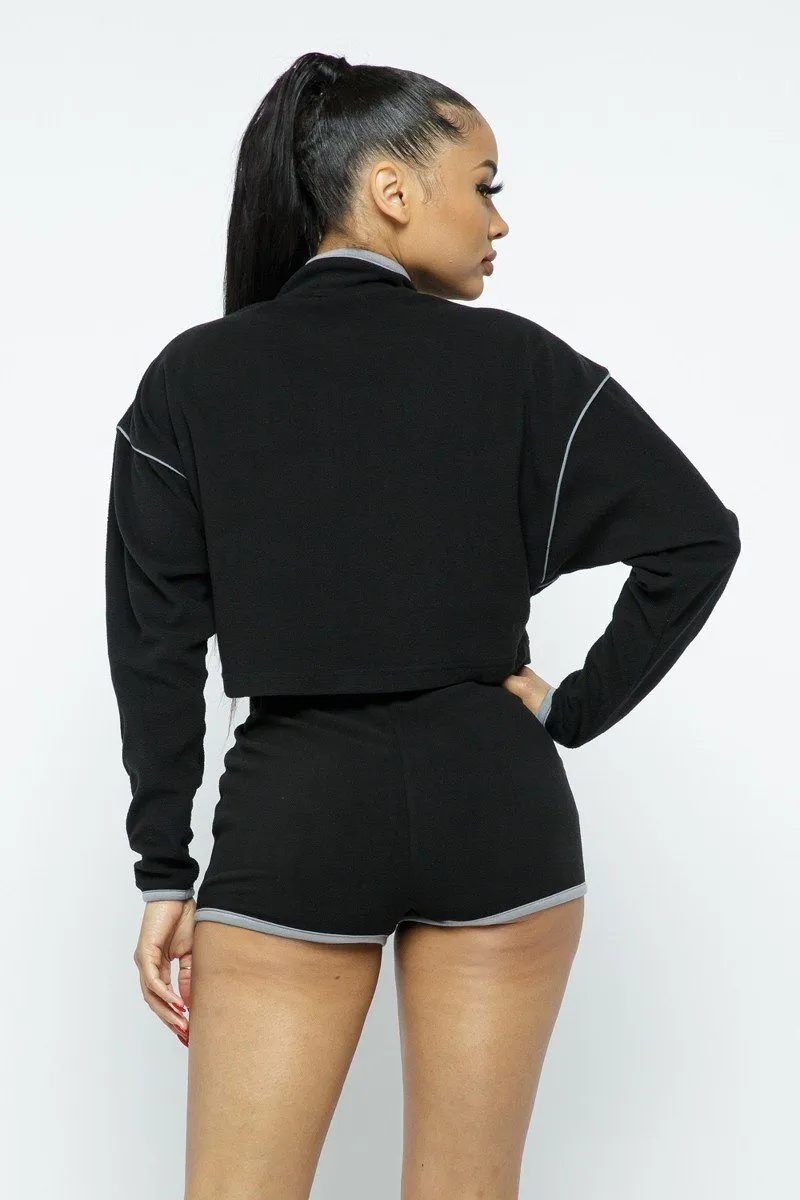 Black Sporty Crop Top And High-Waist Shorts Set