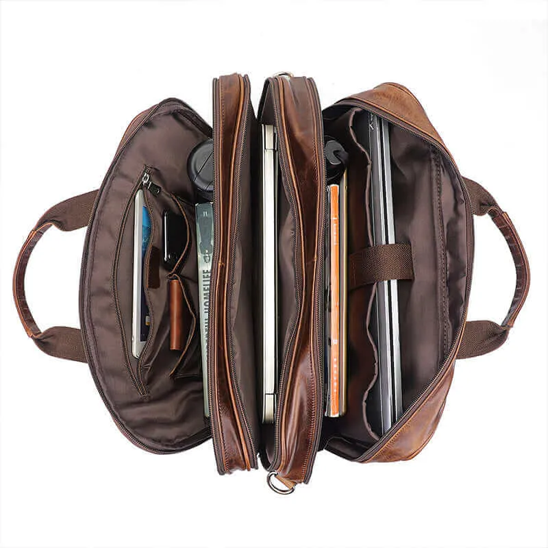 Brown Leather Laptop Bag for Business and Travel