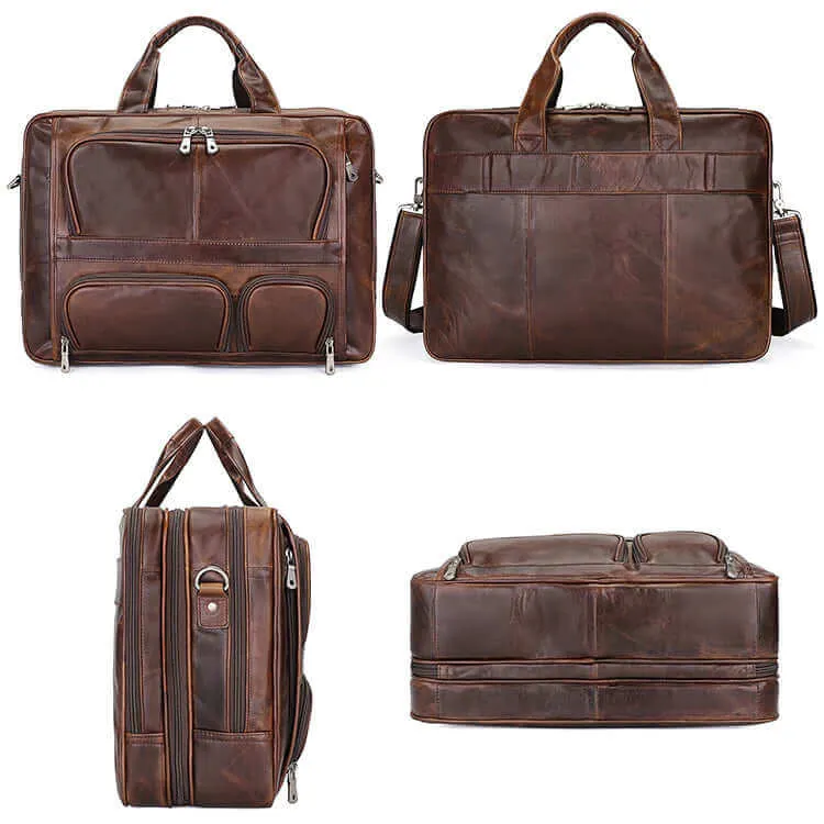 Brown Leather Laptop Bag for Business and Travel