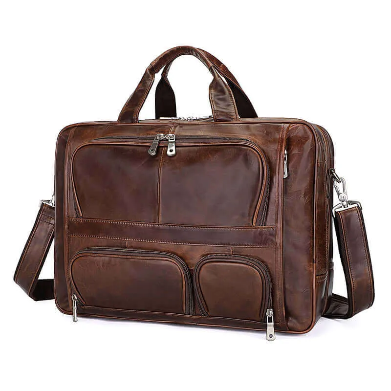 Brown Leather Laptop Bag for Business and Travel