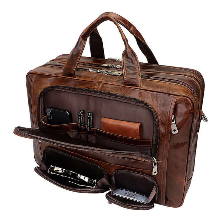 Brown Leather Laptop Bag for Business and Travel