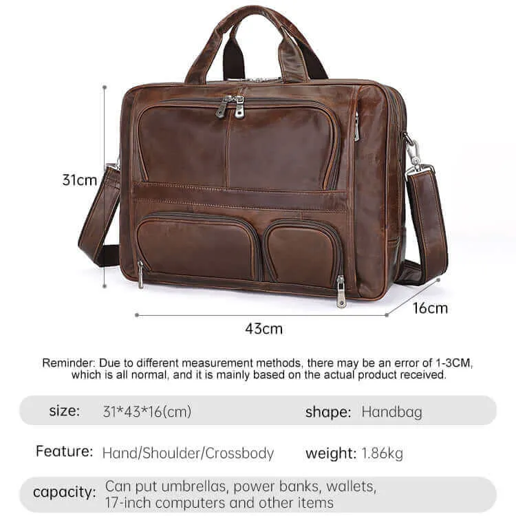 Brown Leather Laptop Bag for Business and Travel