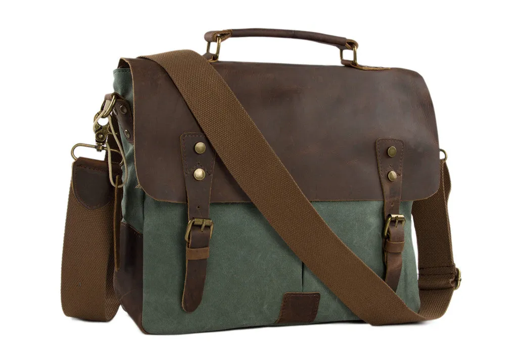 Canvas Leather Bag Briefcase Messenger Bag Shoulder Bag Laptop Bag