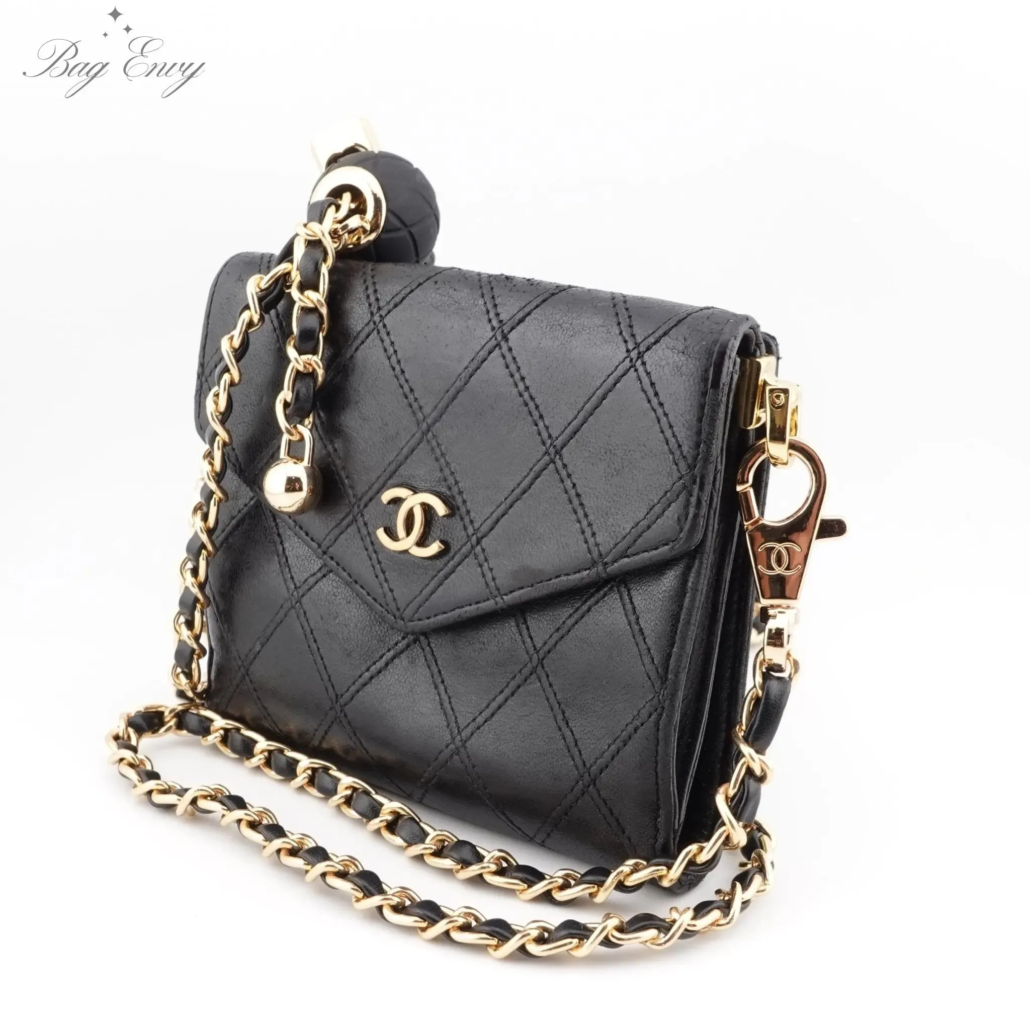 CHANEL Lambskin Wild Stitch Compact Wallet on Adjustable Chain