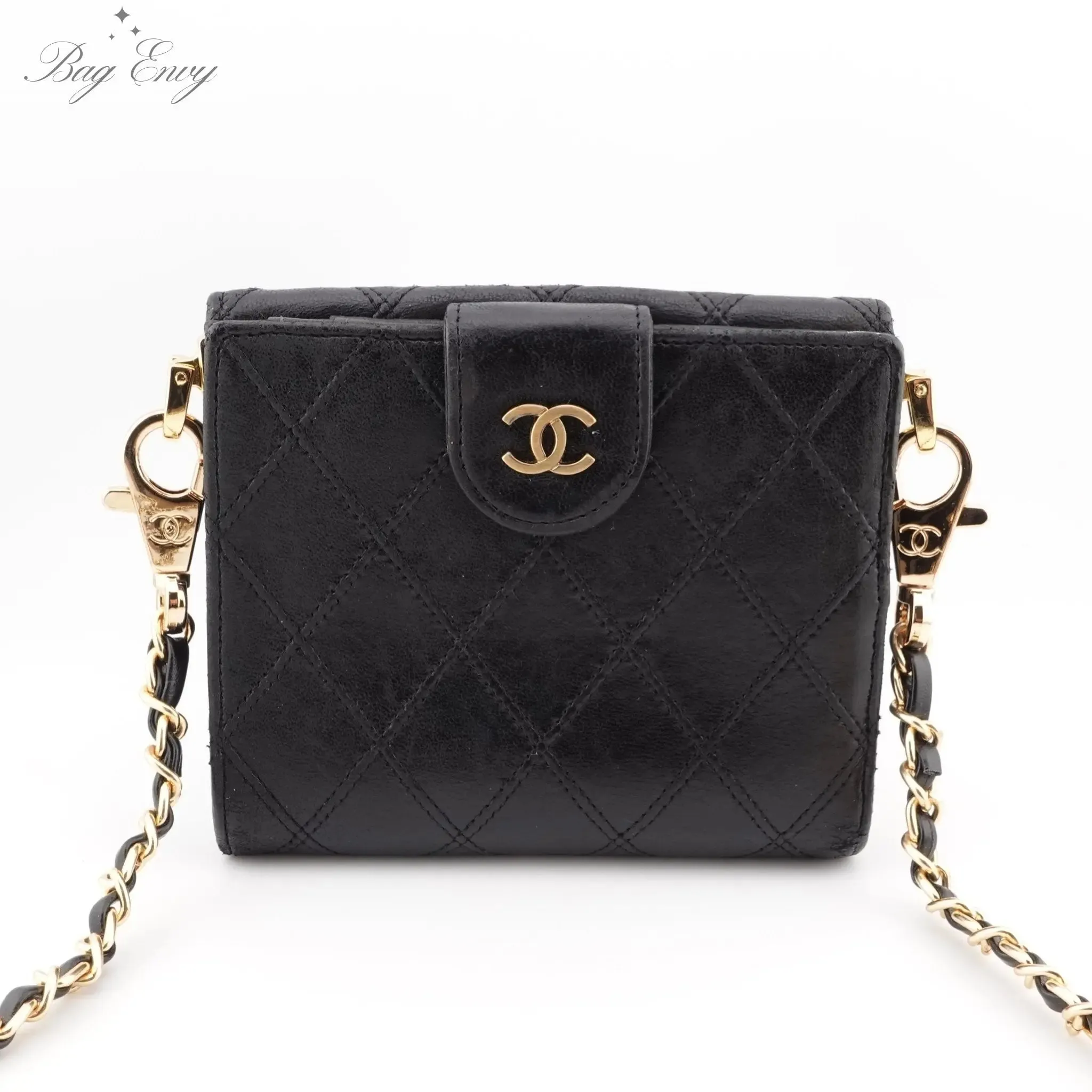 CHANEL Lambskin Wild Stitch Compact Wallet on Adjustable Chain