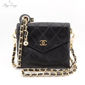 CHANEL Lambskin Wild Stitch Compact Wallet on Adjustable Chain