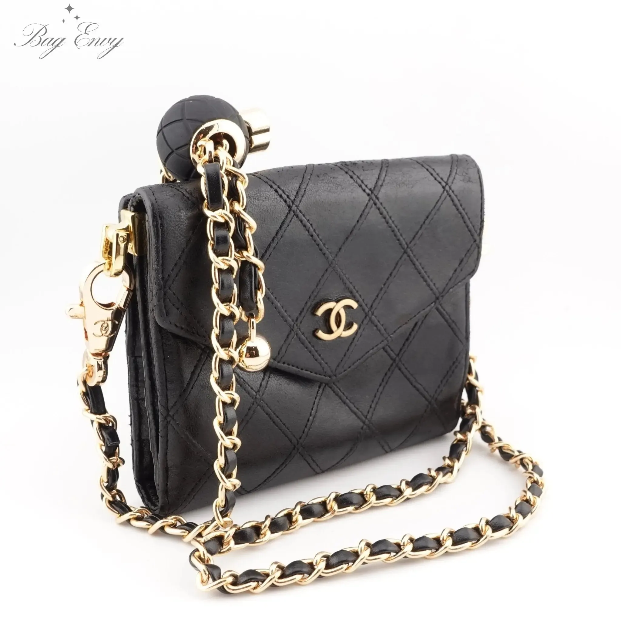 CHANEL Lambskin Wild Stitch Compact Wallet on Adjustable Chain