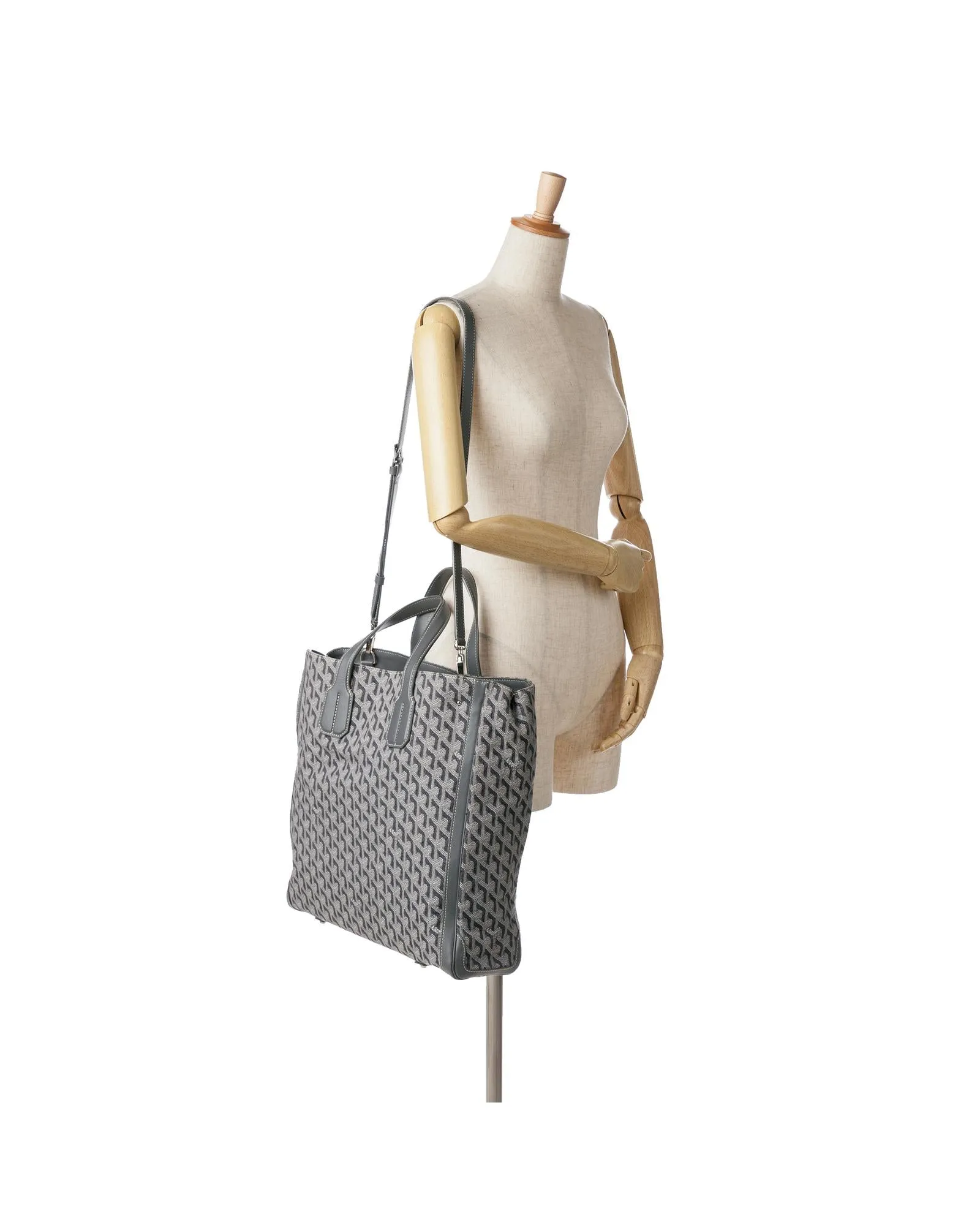 Coated Canvas Tote with Leather Handles and Detachable Strap