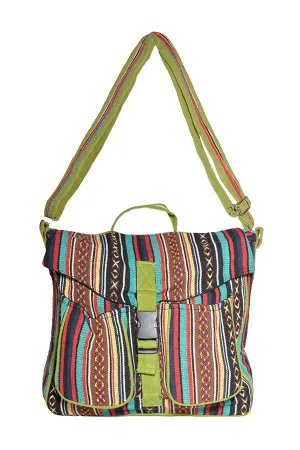 Cotton canvas bohemian hippie messenger bag-Olive-One size