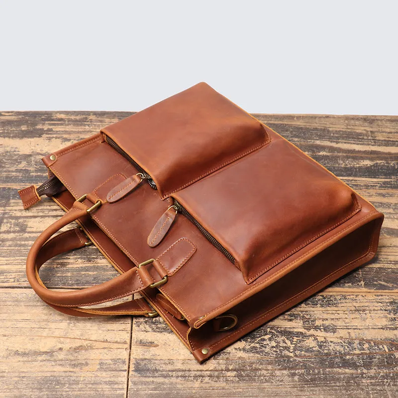 Crazy Horse Leather Briefcase Vintage Business Messenger Bag