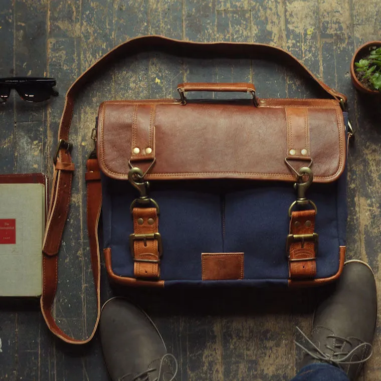 Dazzlo Leather and Canvas Messenger Bag - Brown - 15"