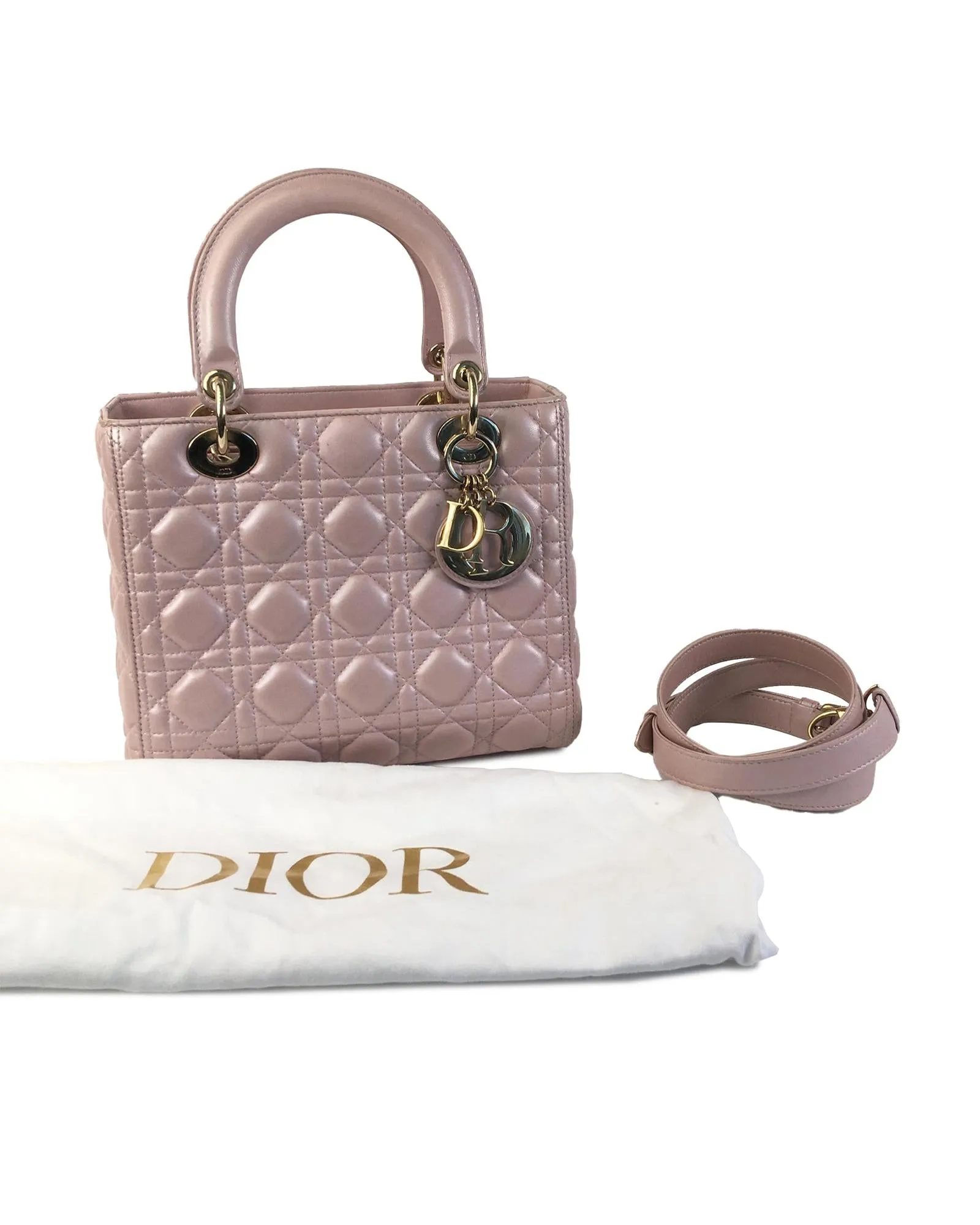 Dior Lady Dior Lambskin Leather Handbag - Pink