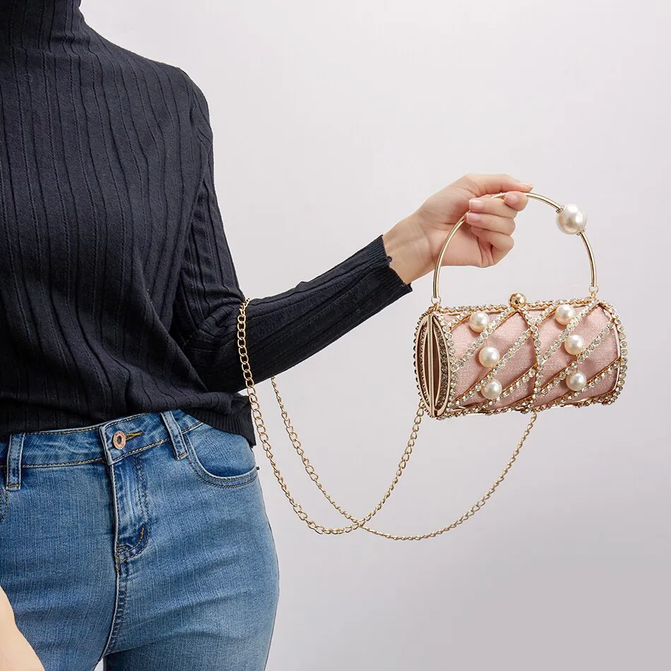 Embellished Hollow Out Metal Cage Barrel Bag