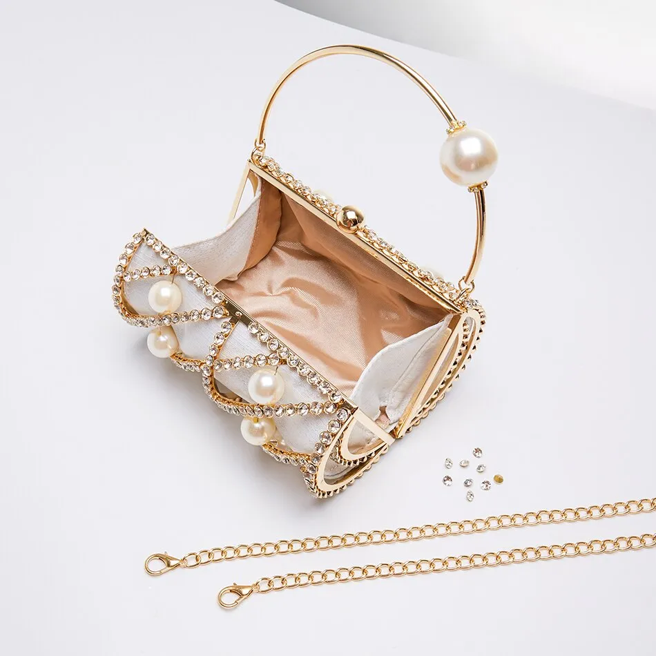 Embellished Hollow Out Metal Cage Barrel Bag