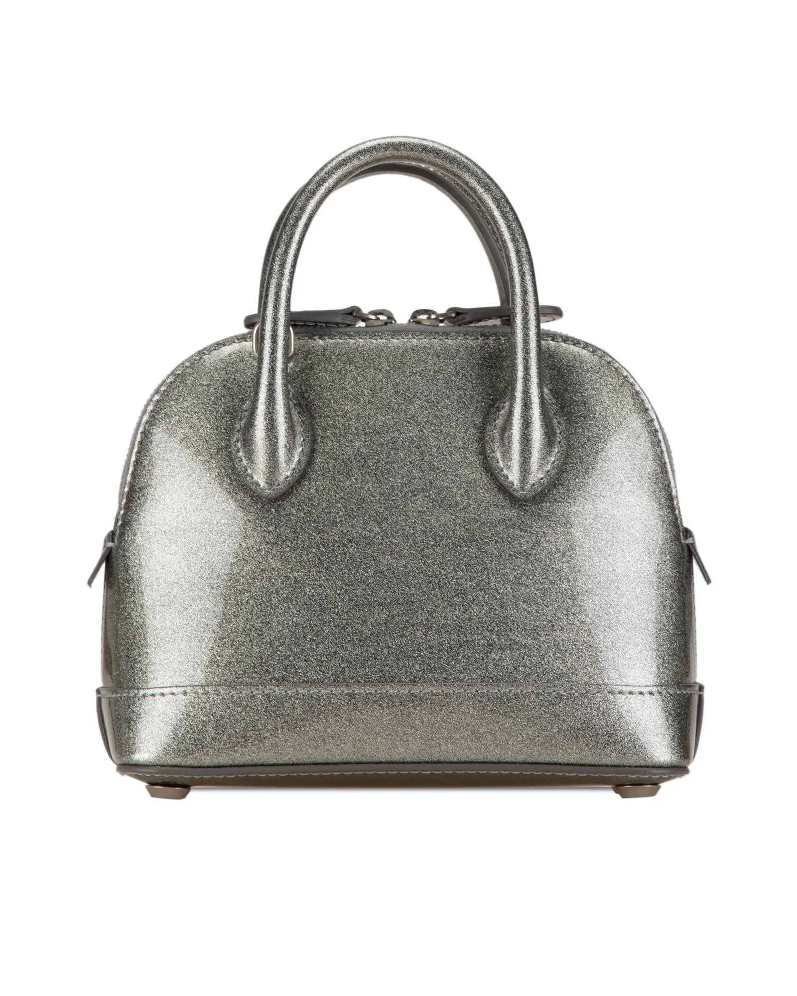 Glittery Leather Top Handle Bag with Detachable Strap