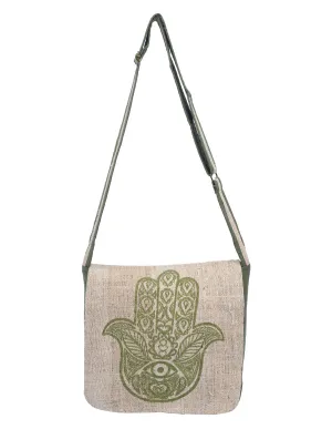 Graphic Hemp Cotton Messenger Bag Hand of Hamsa