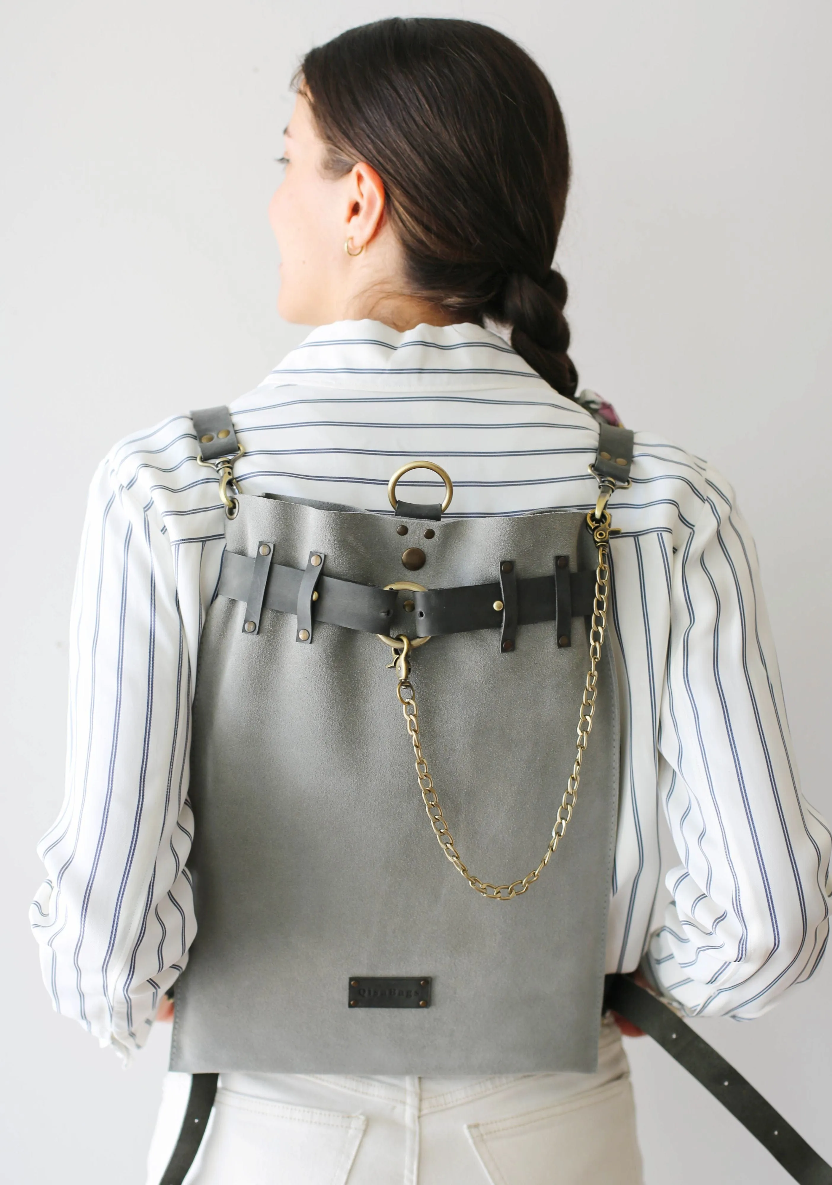 Gray Suede Backpack- "Ring Belt"