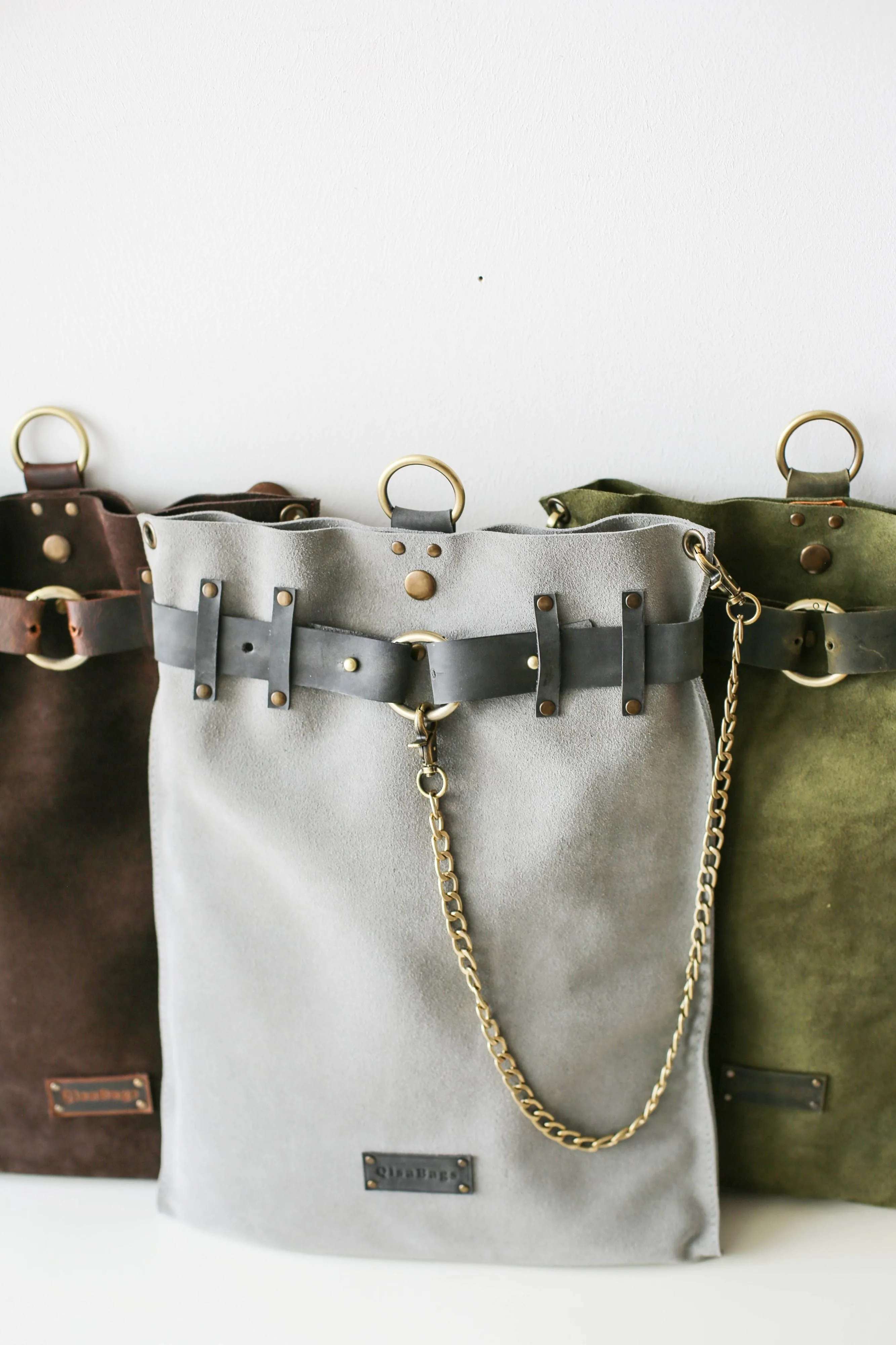 Gray Suede Backpack- "Ring Belt"