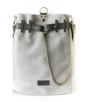 Gray Suede Backpack- "Ring Belt"