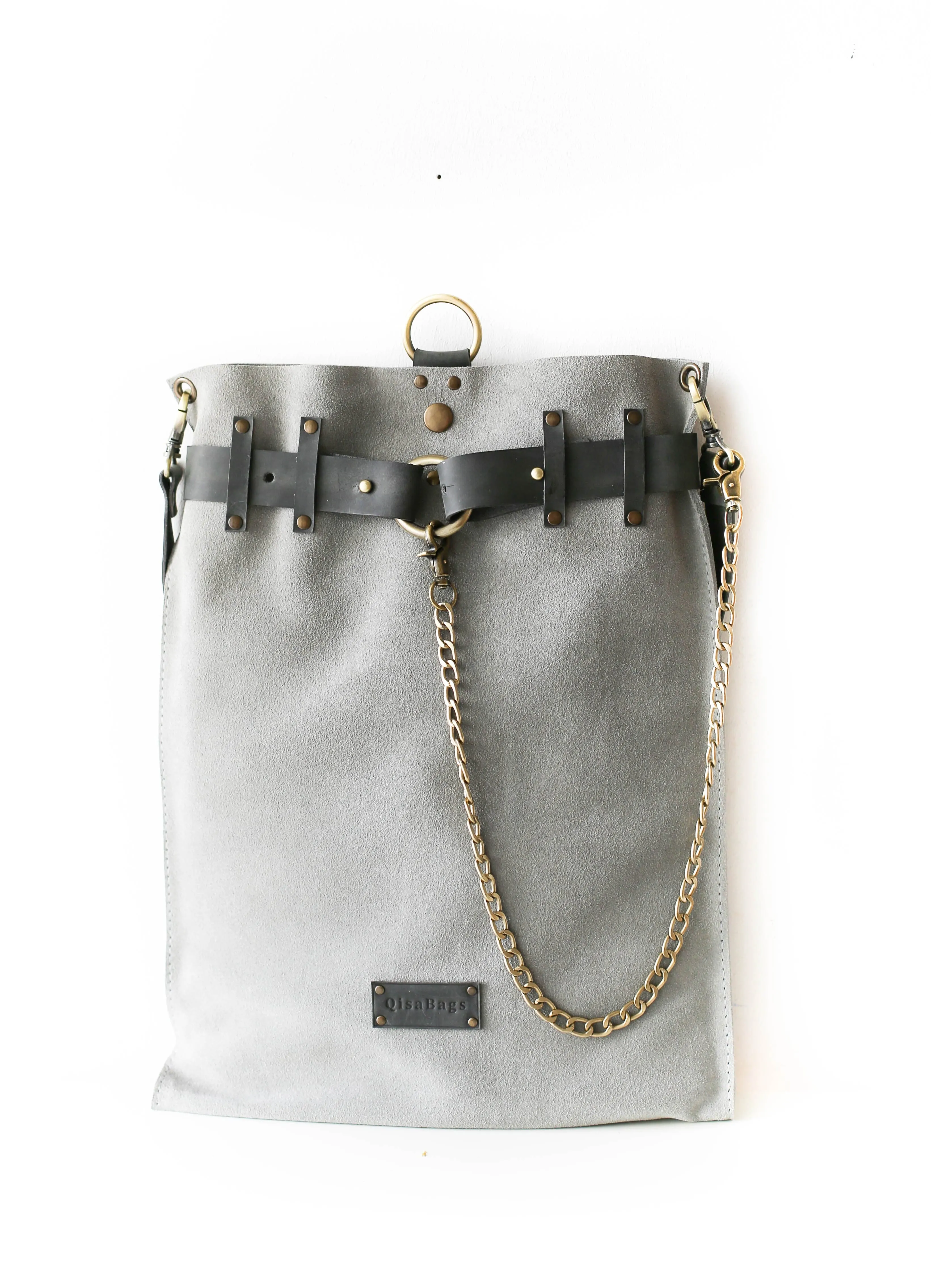 Gray Suede Backpack- "Ring Belt"