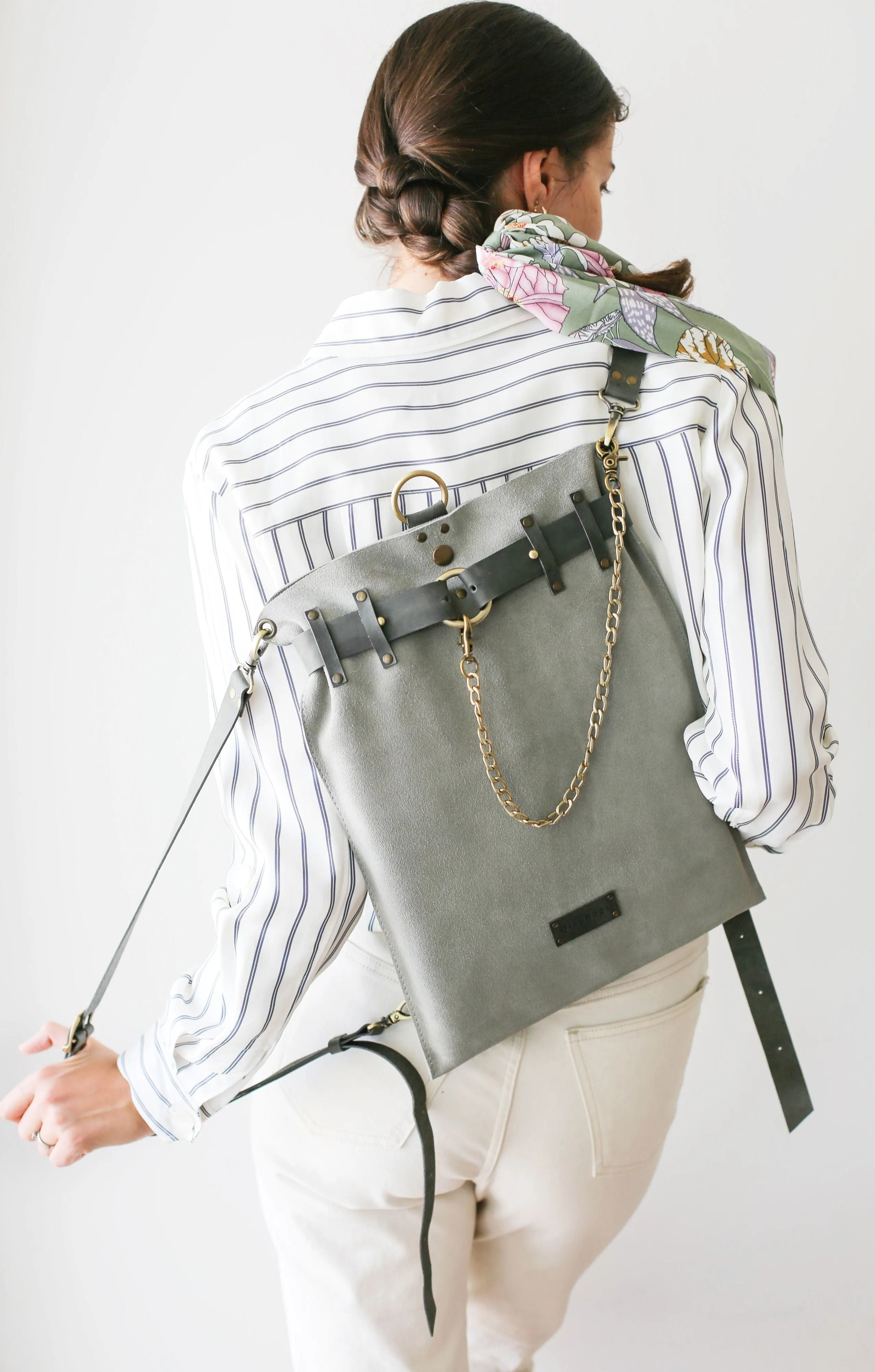 Gray Suede Backpack- "Ring Belt"