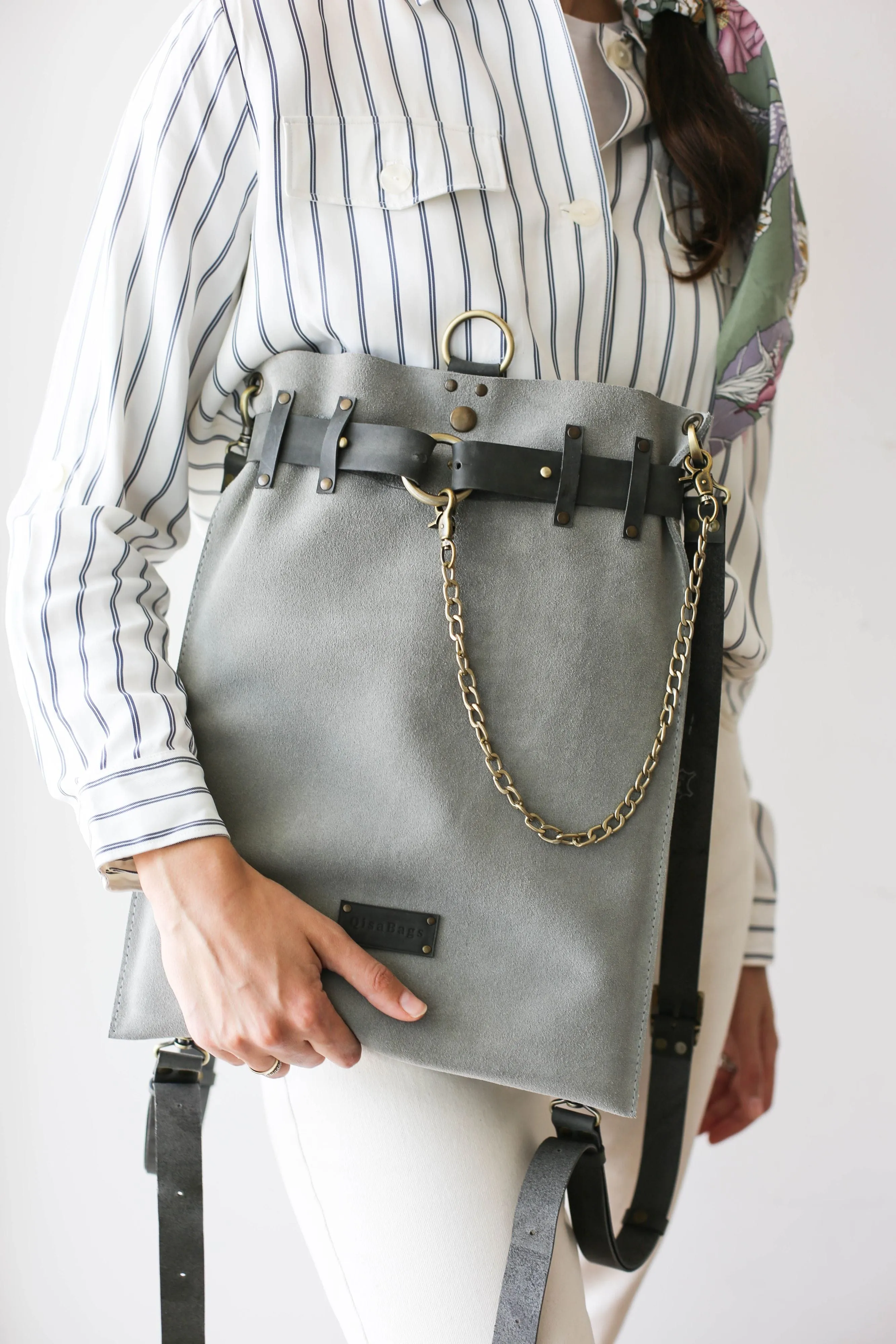 Gray Suede Backpack- "Ring Belt"