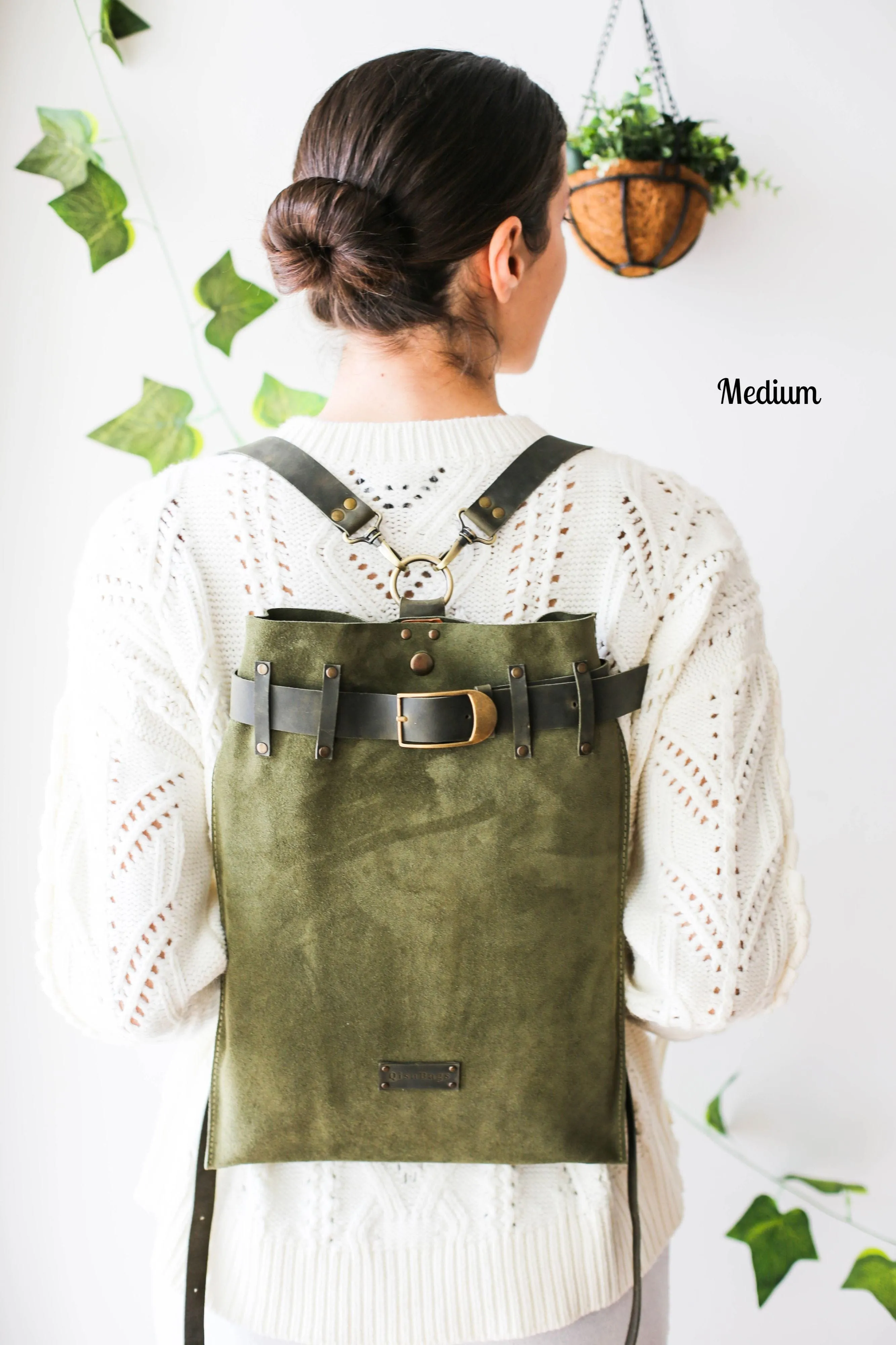 Green Suede Backpack