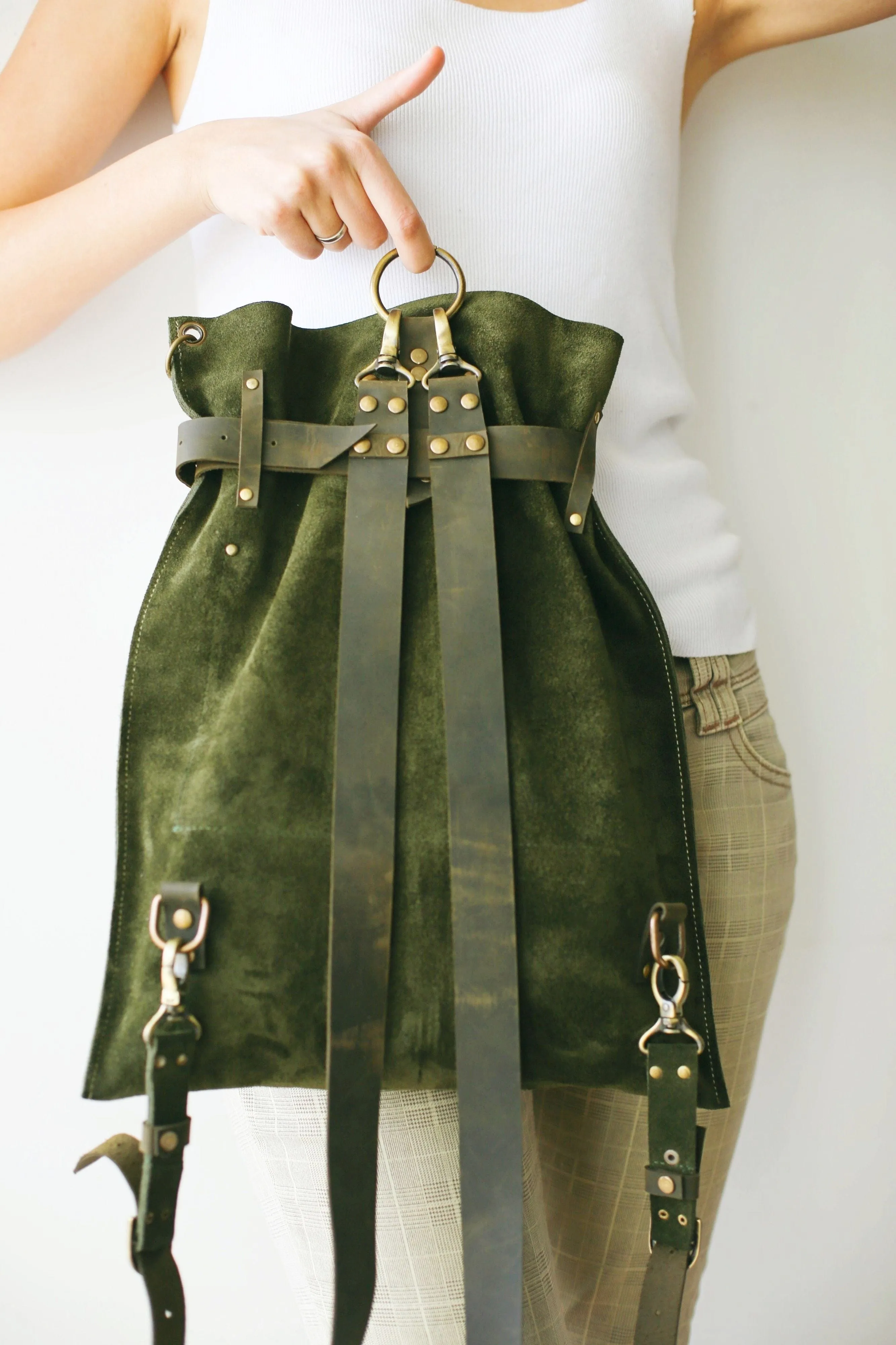 Green Suede Backpack