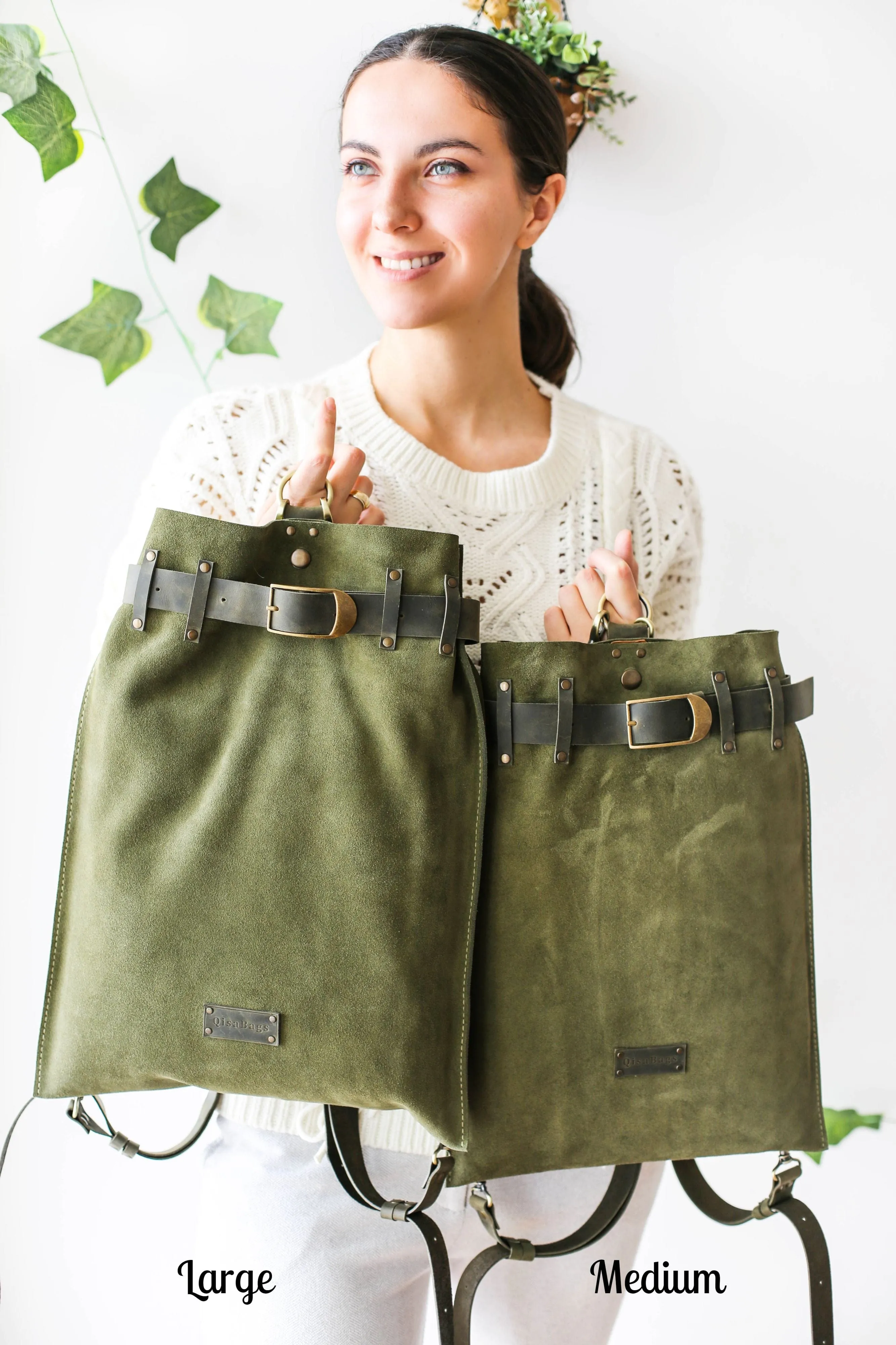 Green Suede Backpack