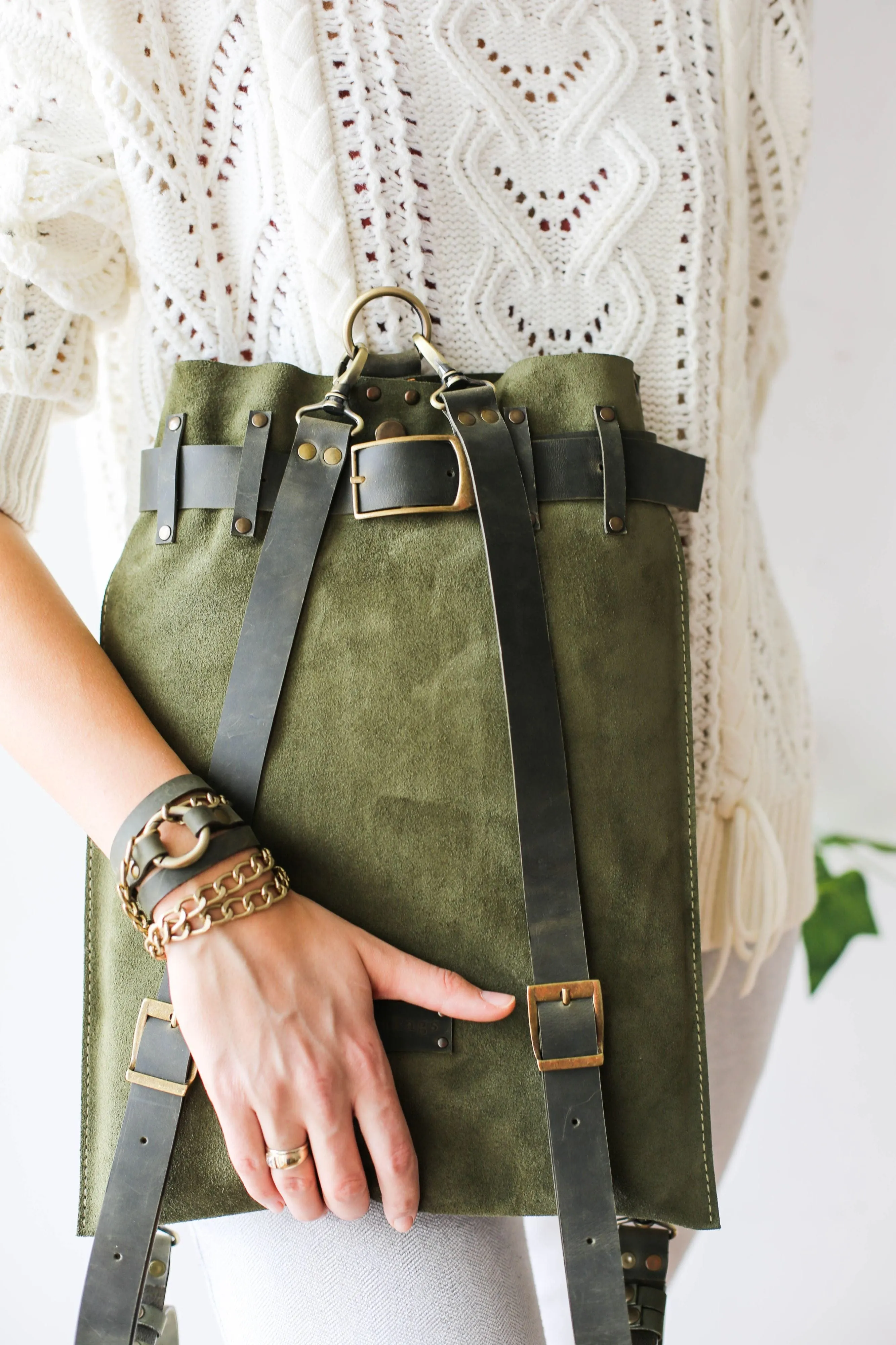 Green Suede Backpack