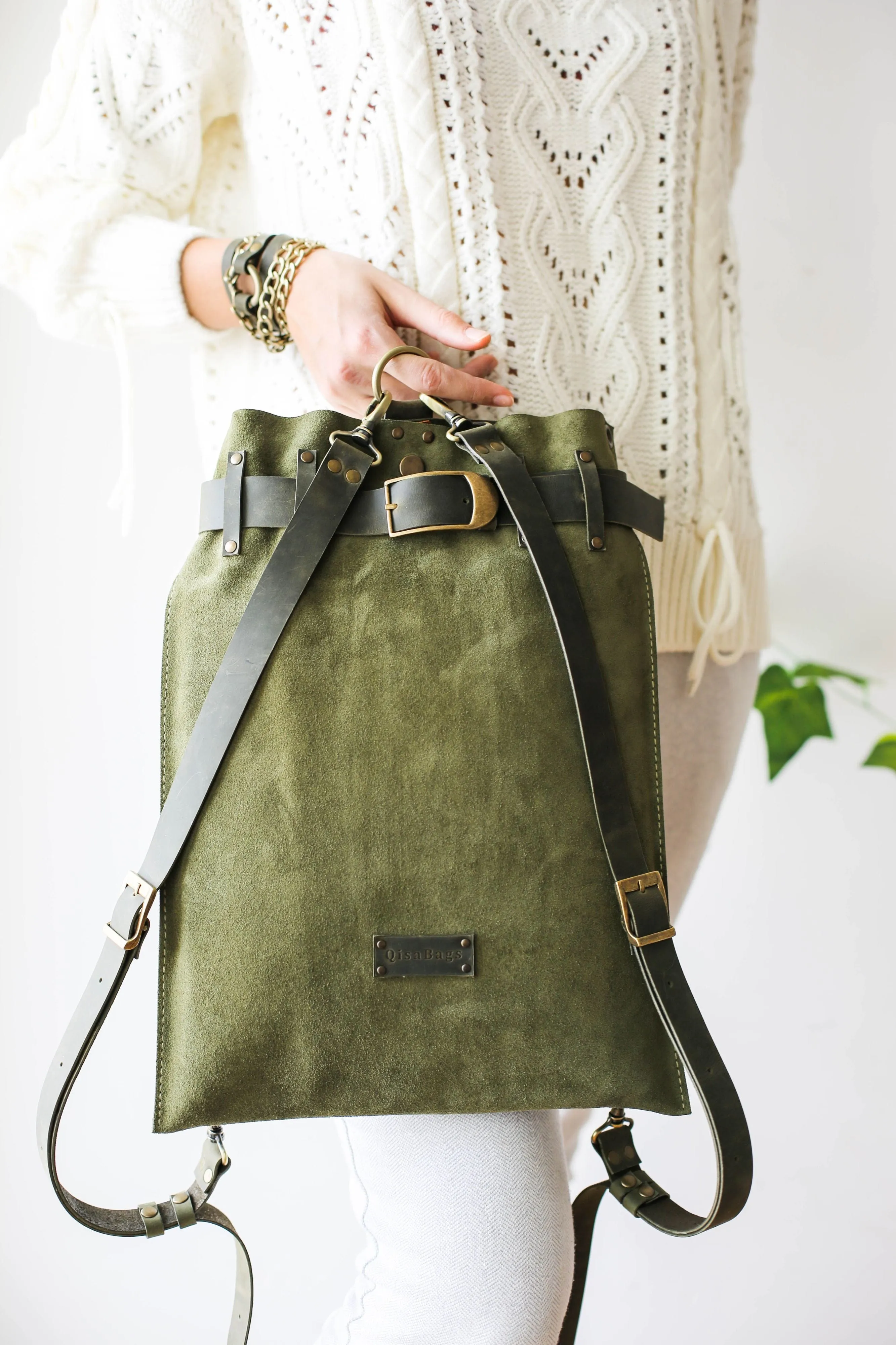 Green Suede Backpack