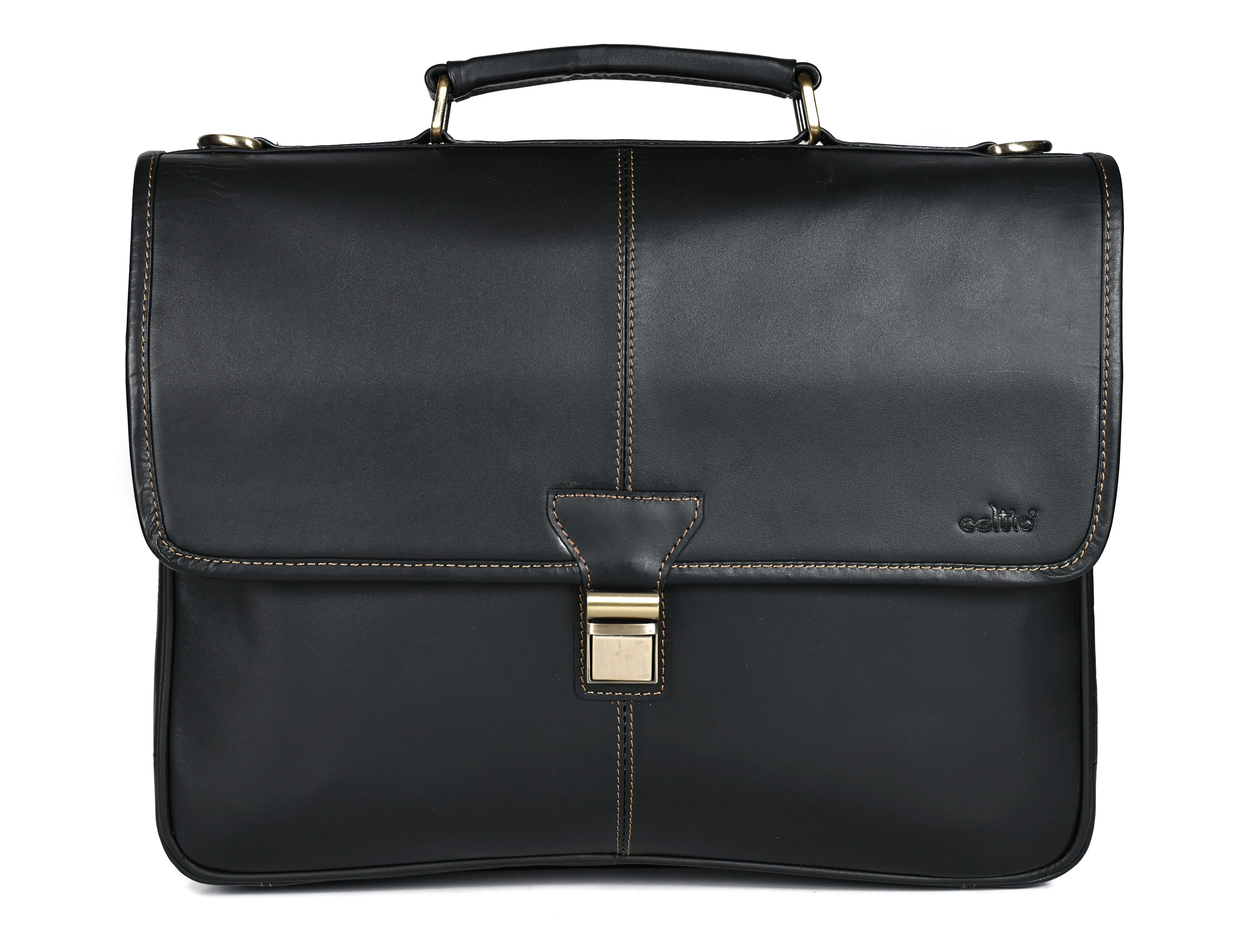 Handcrafted Black Laptop Bag: Brush Antique Fittings, Tan Stitching, and Unmatched Sophistication, Art: BG-1700