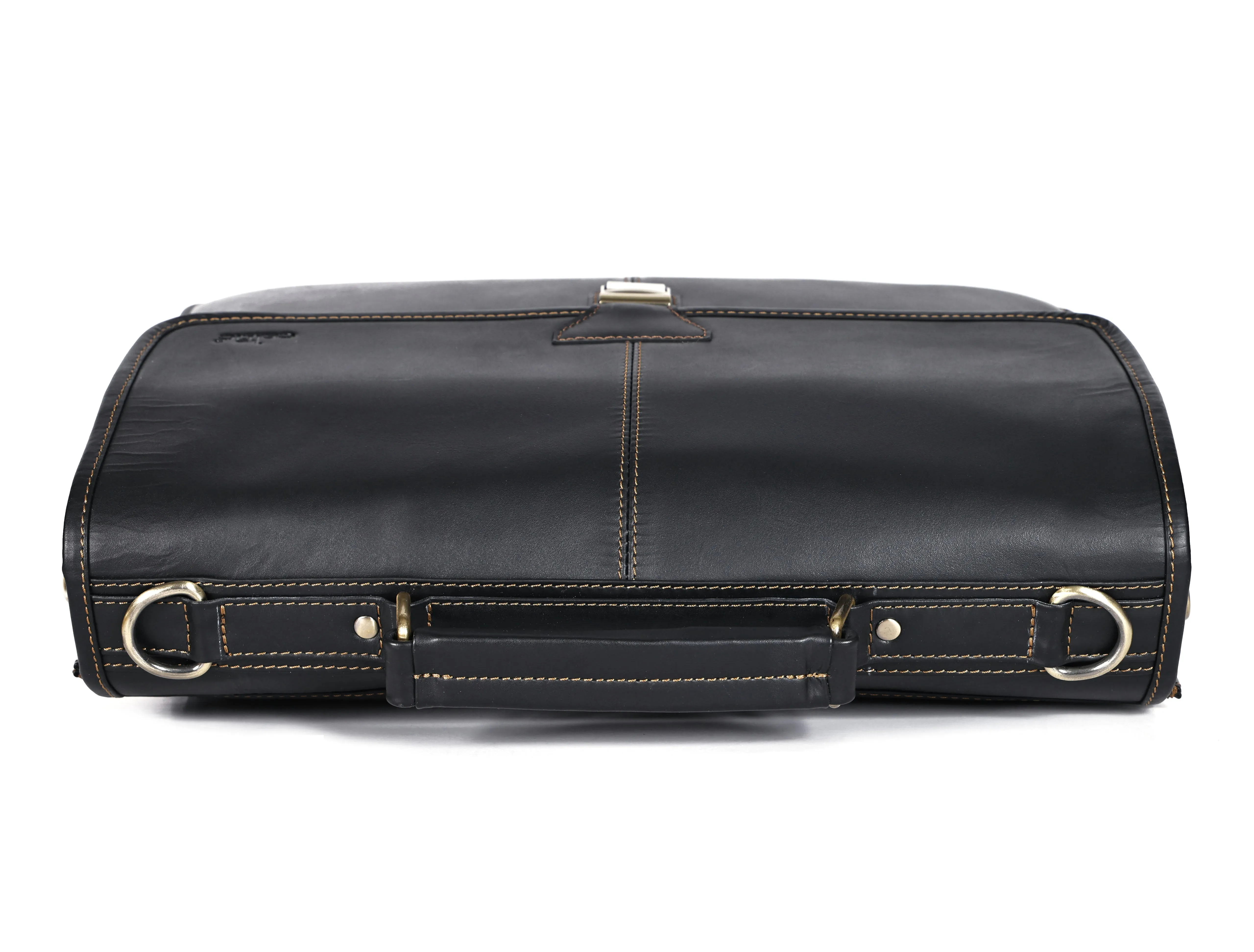 Handcrafted Black Laptop Bag: Brush Antique Fittings, Tan Stitching, and Unmatched Sophistication, Art: BG-1700