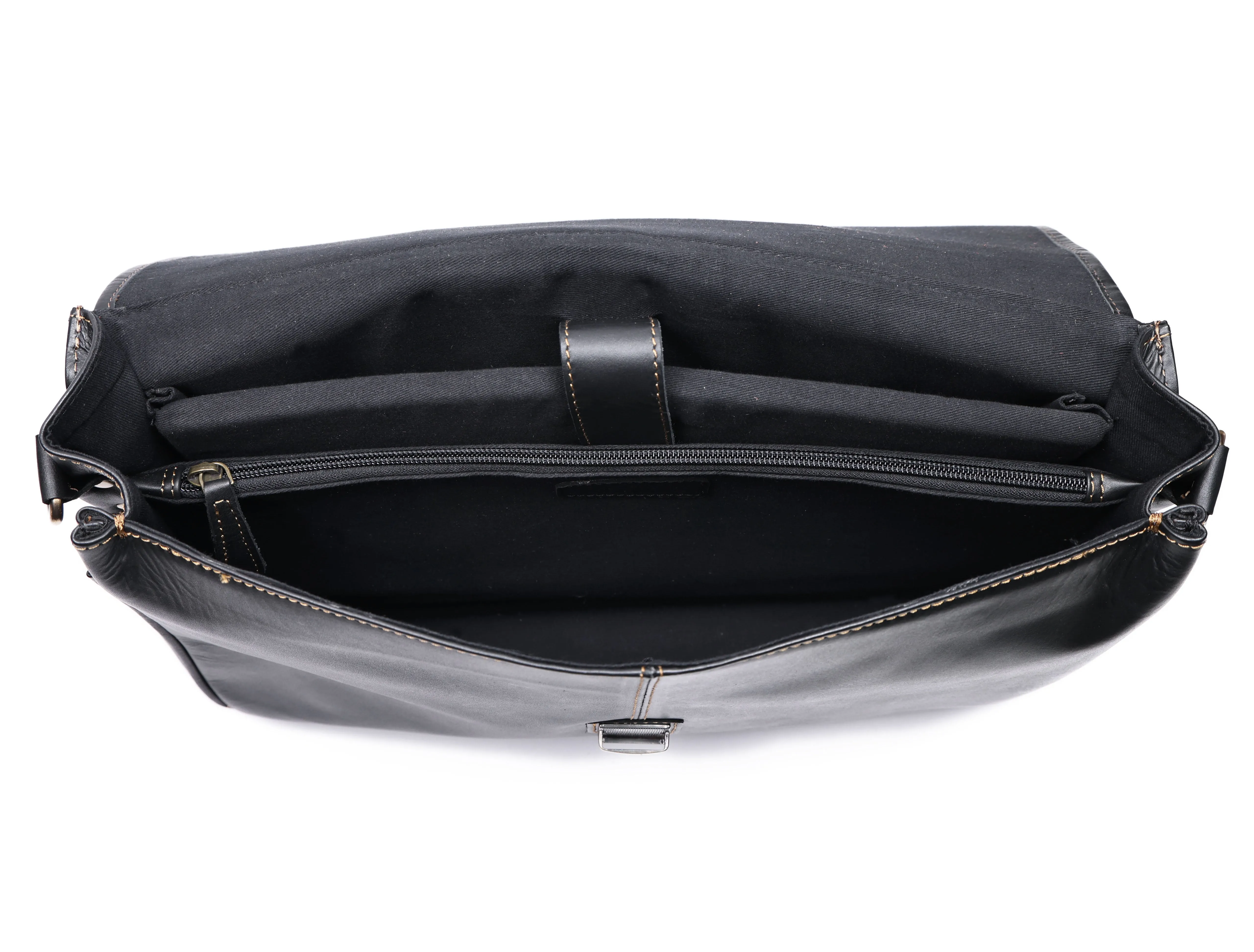 Handcrafted Black Laptop Bag: Brush Antique Fittings, Tan Stitching, and Unmatched Sophistication, Art: BG-1700