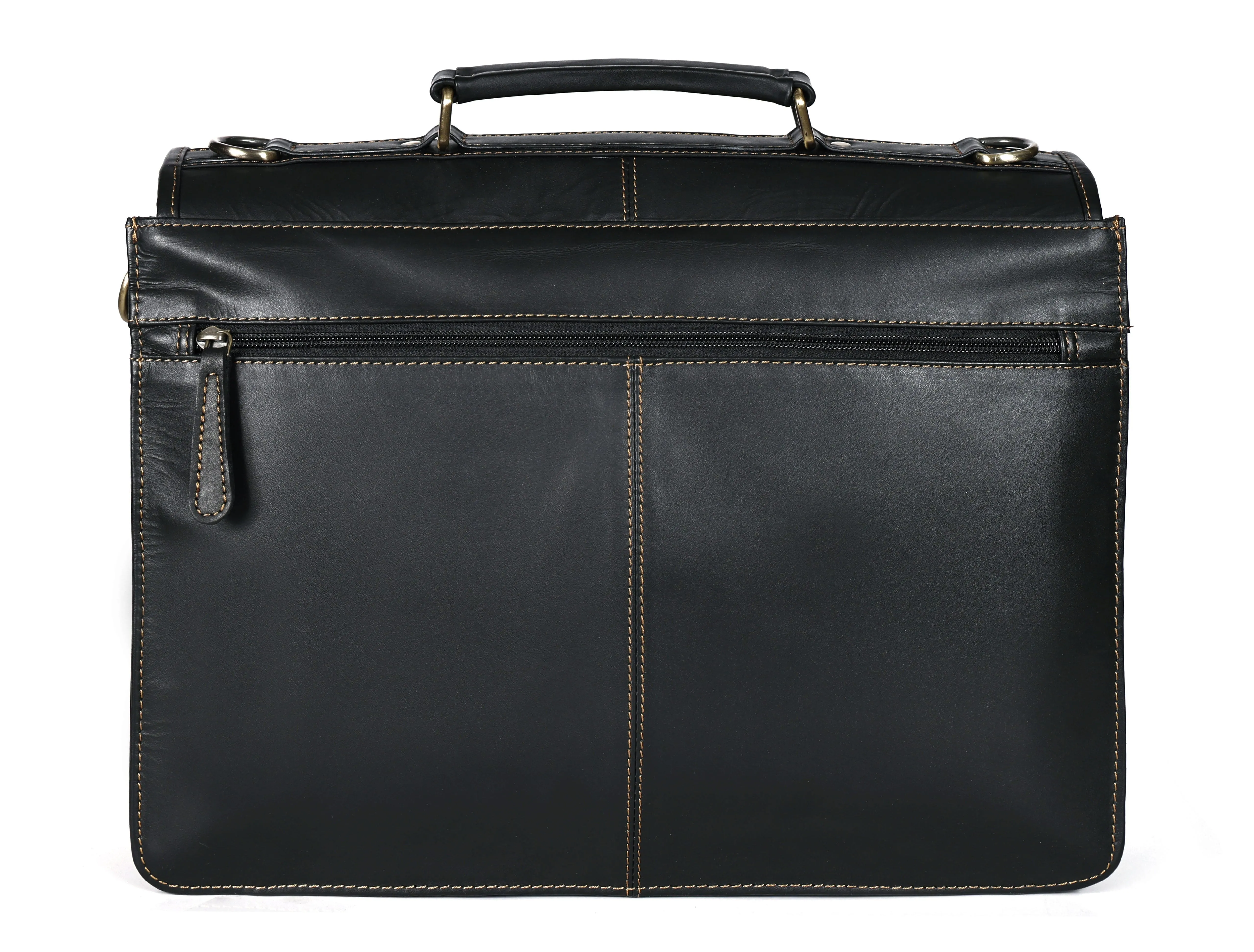 Handcrafted Black Laptop Bag: Brush Antique Fittings, Tan Stitching, and Unmatched Sophistication, Art: BG-1700