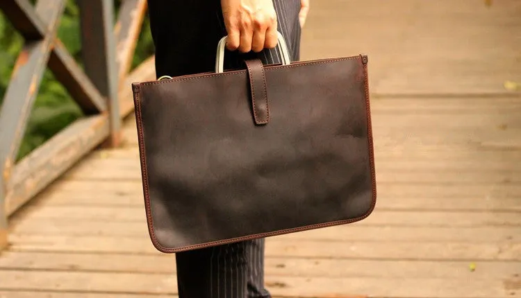 Handmade Crazy Horse Leather Laptop Bag Handbag Men Briefcase