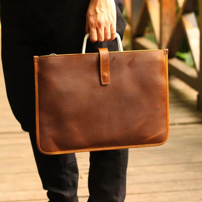 Handmade Crazy Horse Leather Laptop Bag Handbag Men Briefcase