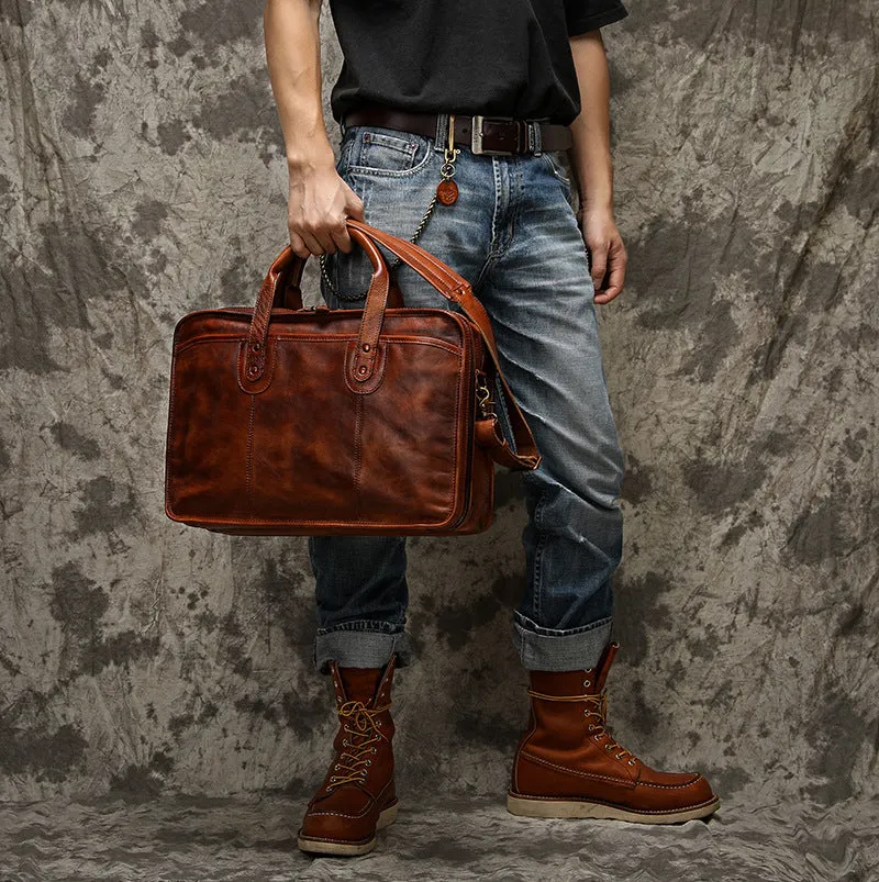 Handmade Distressed Full Grain Leather Men  Briefcase Laptop Bag Handbag