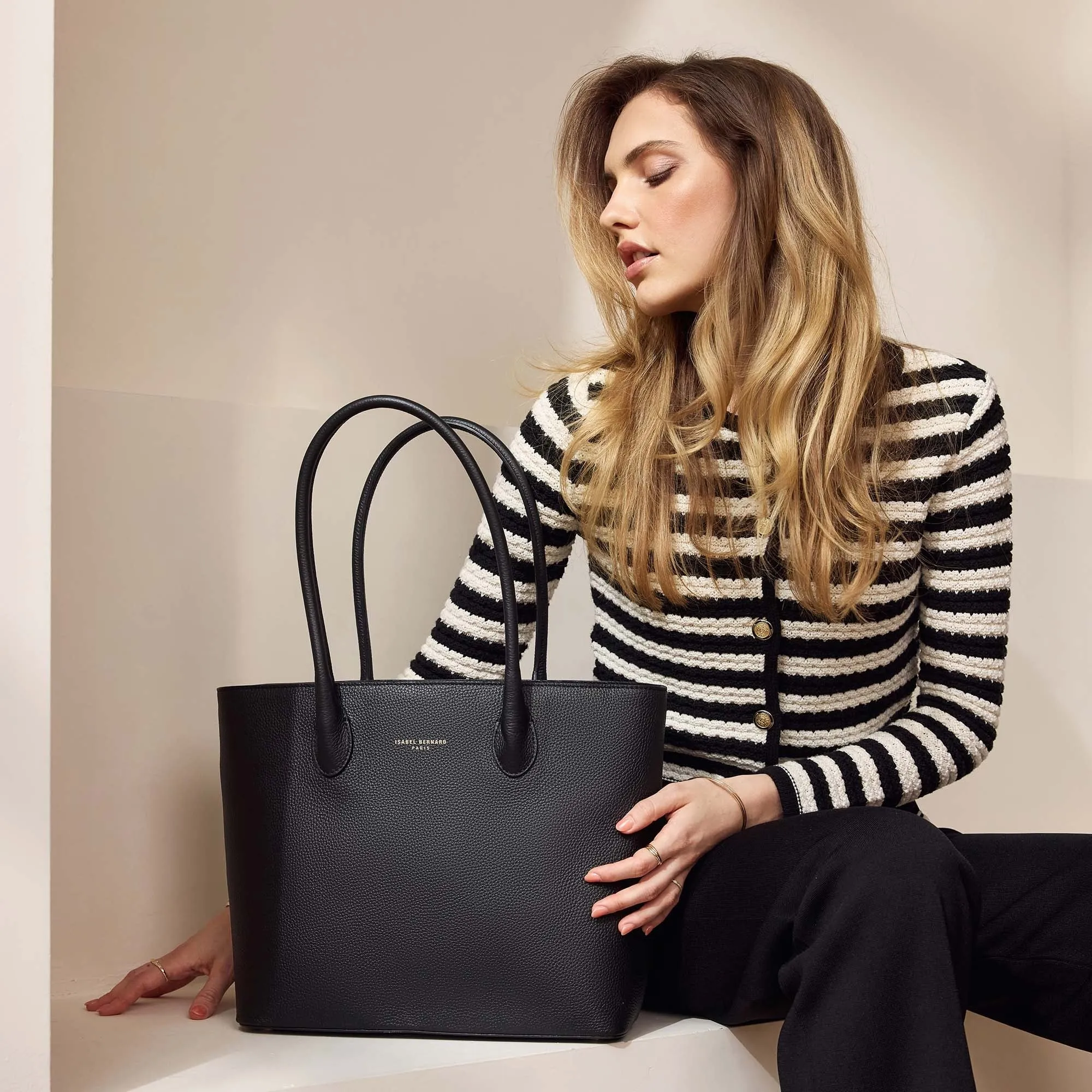 Honoré Lysanne black calfskin leather shopper