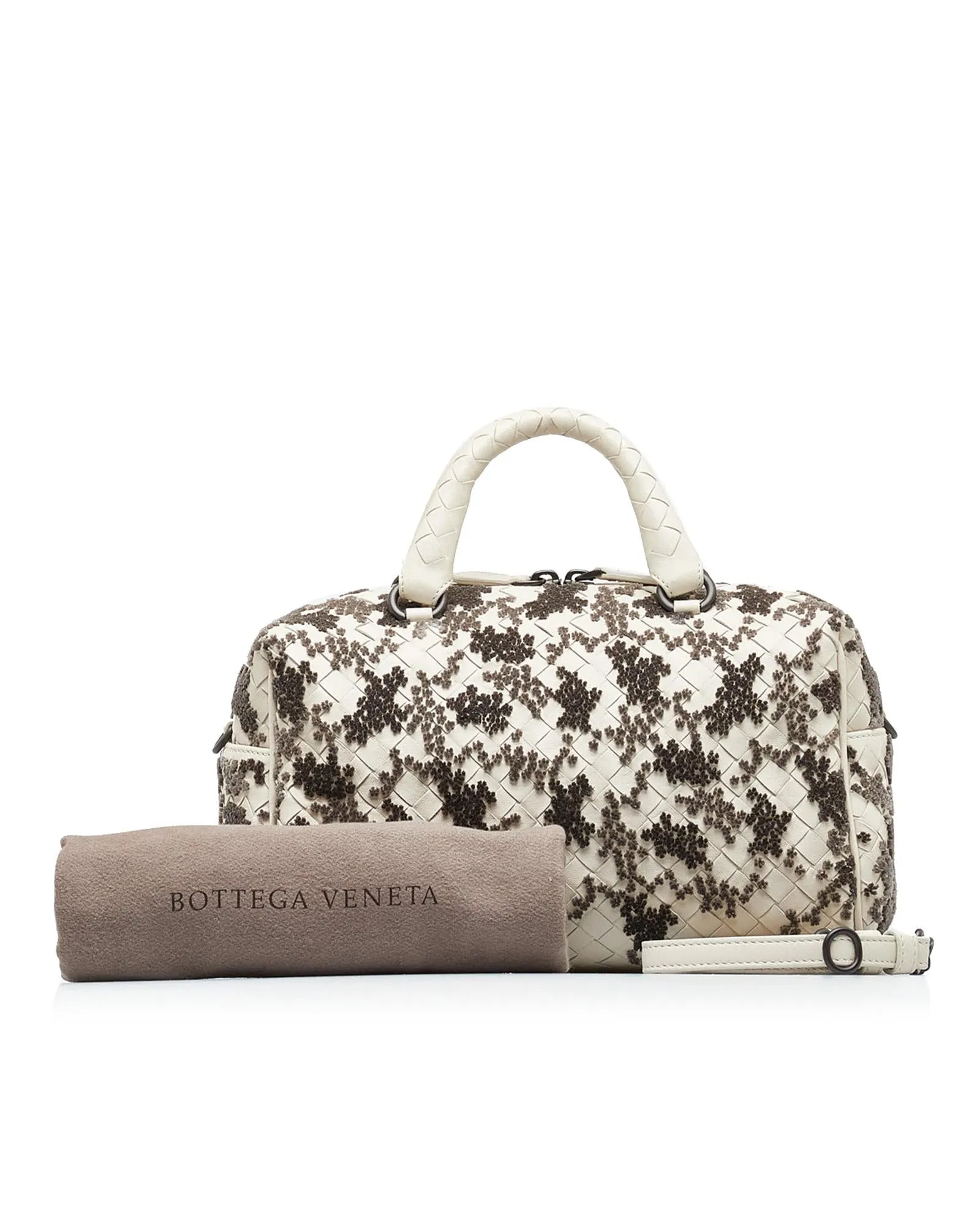 Intrecciato Velvet Duffel Bag with Bouquet Embellishments