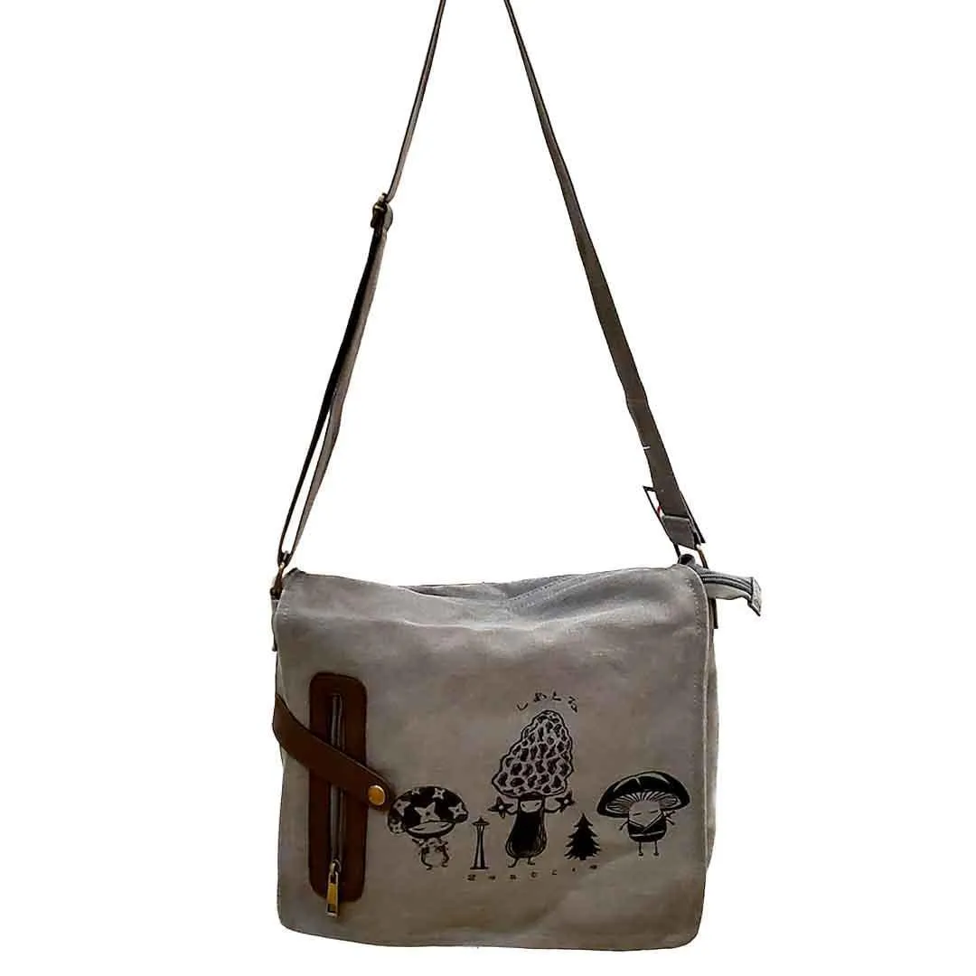 Laptop Bag - Mushroom Samurai Trio on Gray Messenger Bag by Namu