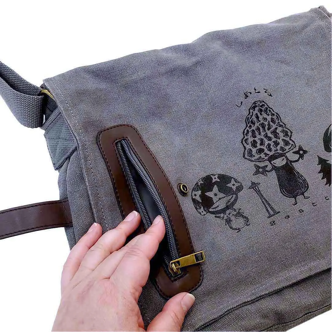 Laptop Bag - Mushroom Samurai Trio on Gray Messenger Bag by Namu