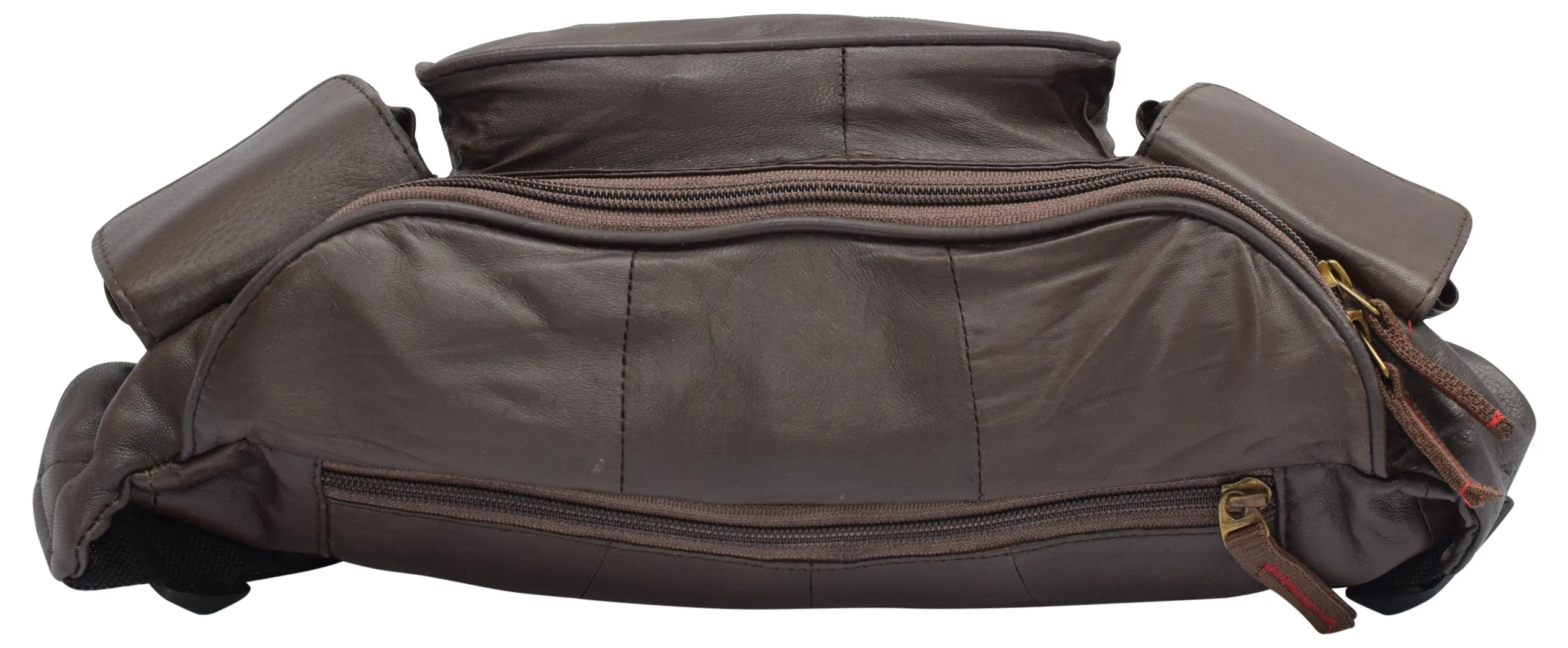 Large Real Leather Waist Hip Lumbar Fanny Pack Bag with Dual Cell Phone Pocket Brown