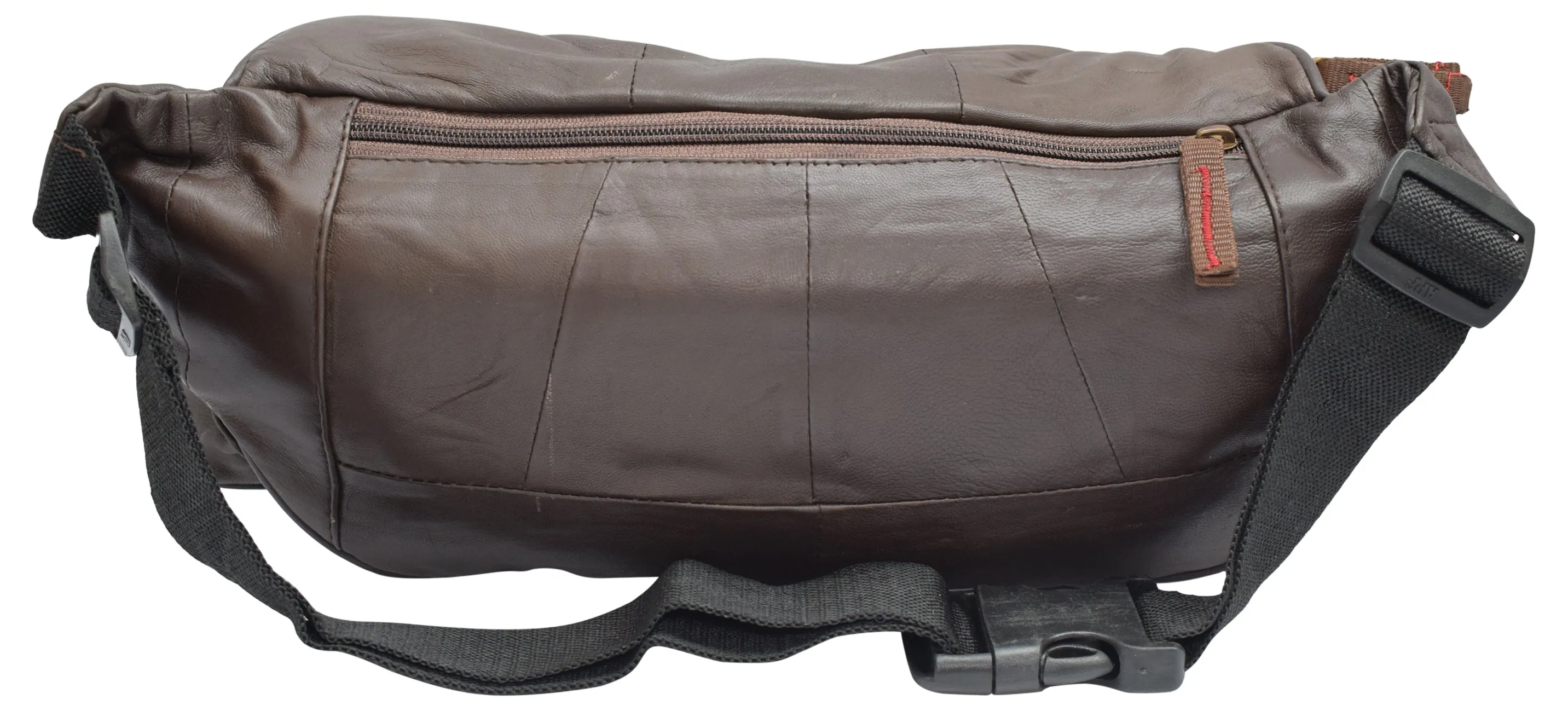 Large Real Leather Waist Hip Lumbar Fanny Pack Bag with Dual Cell Phone Pocket Brown