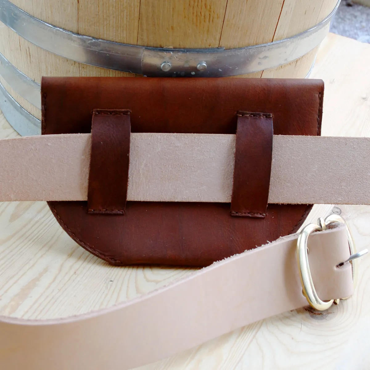 Leather Belt Bag with Brass Button