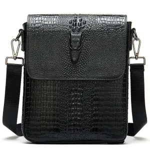 Luxury CrocLeather Flap Zipper Crossbody Messenger Bag