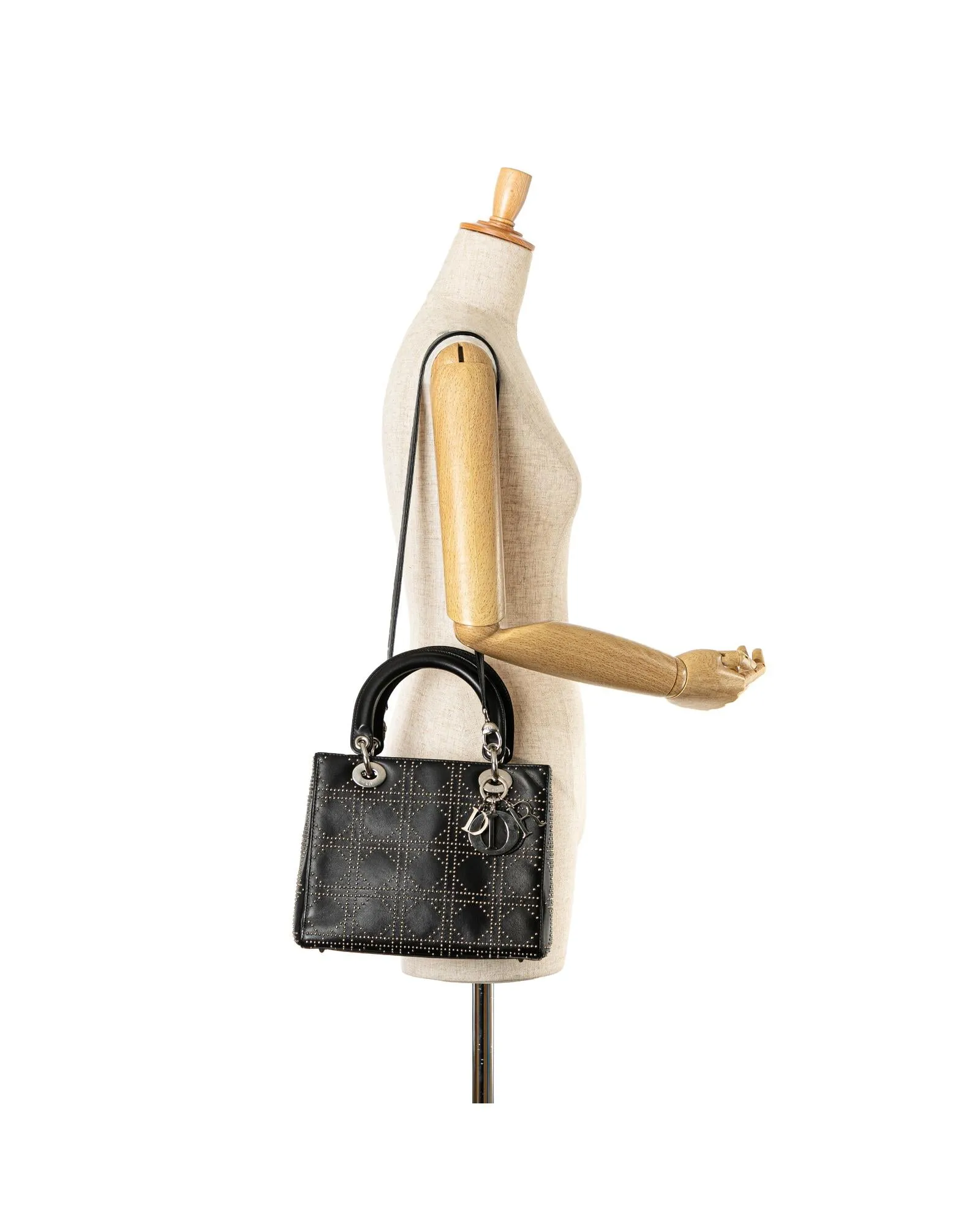 Medium Studded Lambskin Leather Bag with Top Handles and Detachable Strap